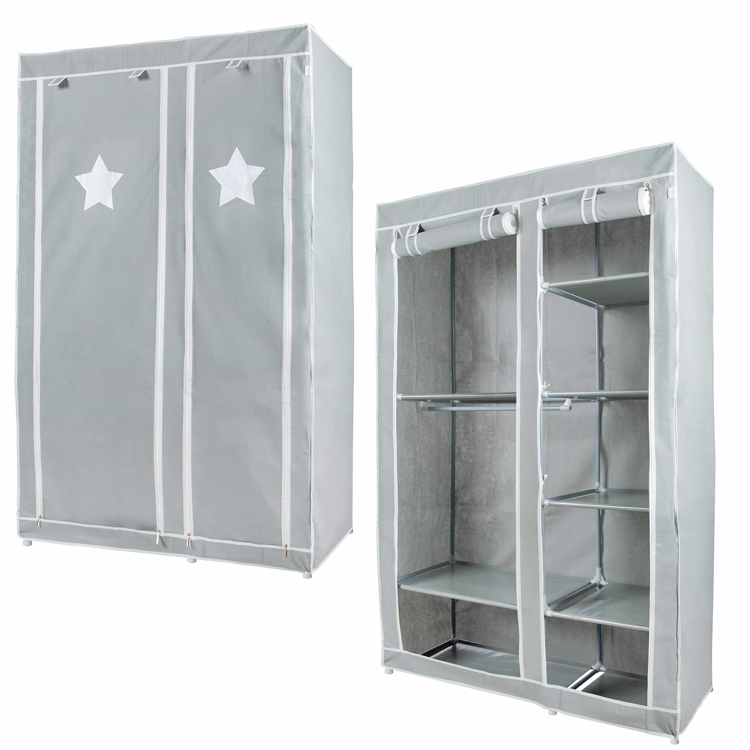 roba Armadio in Tessuto Little Stars 175 x 110 x 45 cm 6 Scomparti Grigio