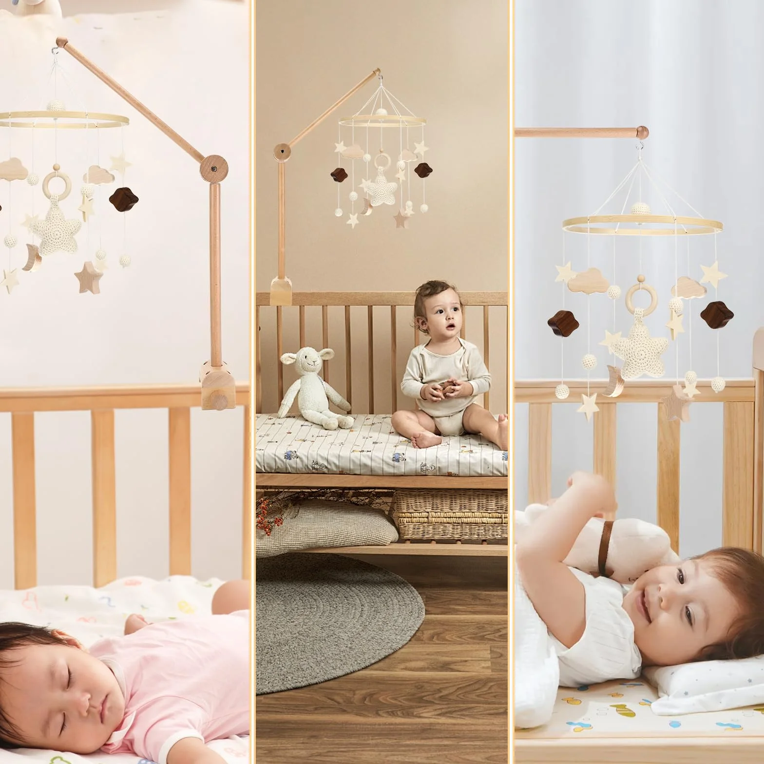 Collazoey Supporto Giostrina Lettino in Legno, regolabile in altezza, per cameretta bambini, lettini e fasciatoi