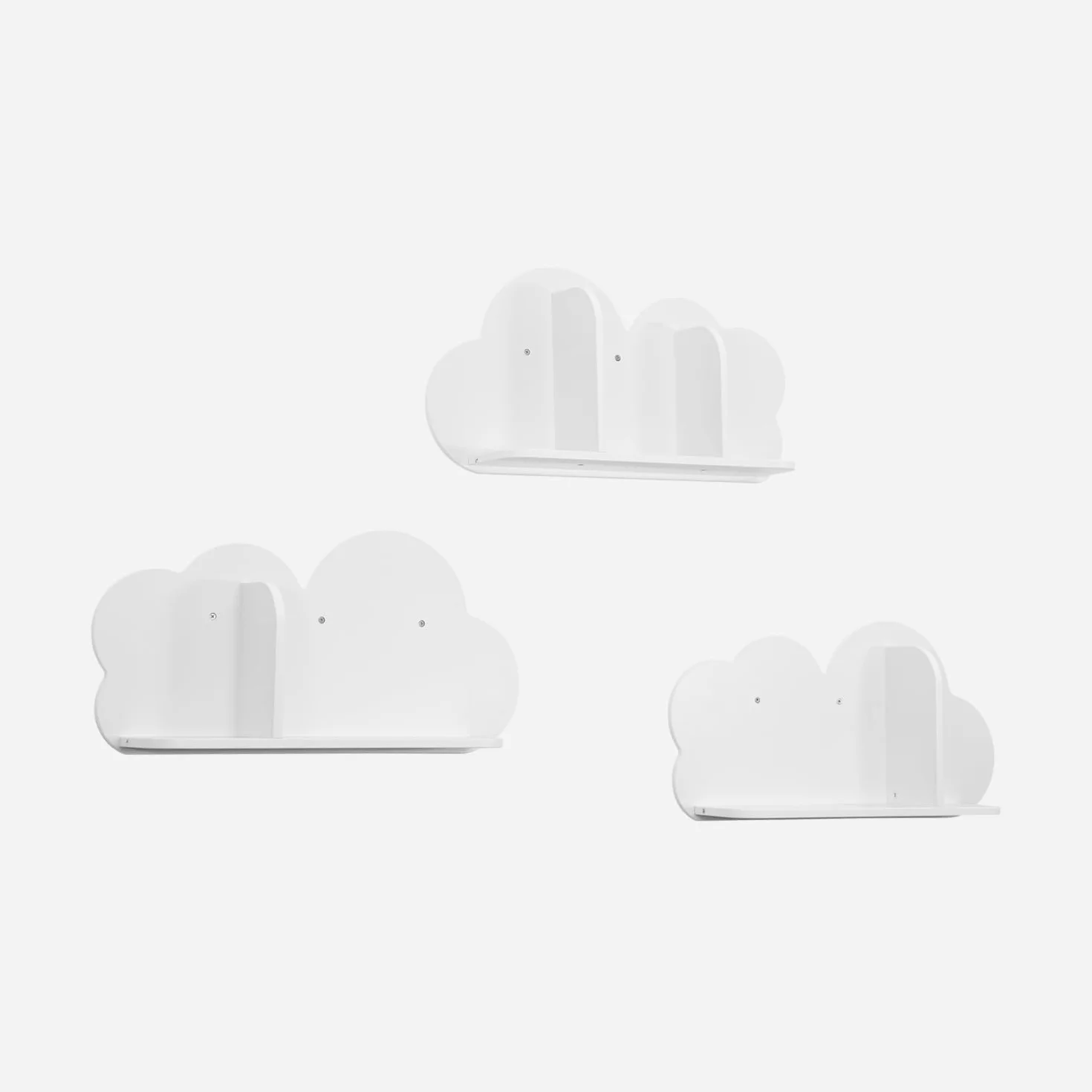 Sweeek Mensole da Parete Nuvole per Cameretta Bambini, Set di 3, Bianco, 34.5x12x23.5 cm