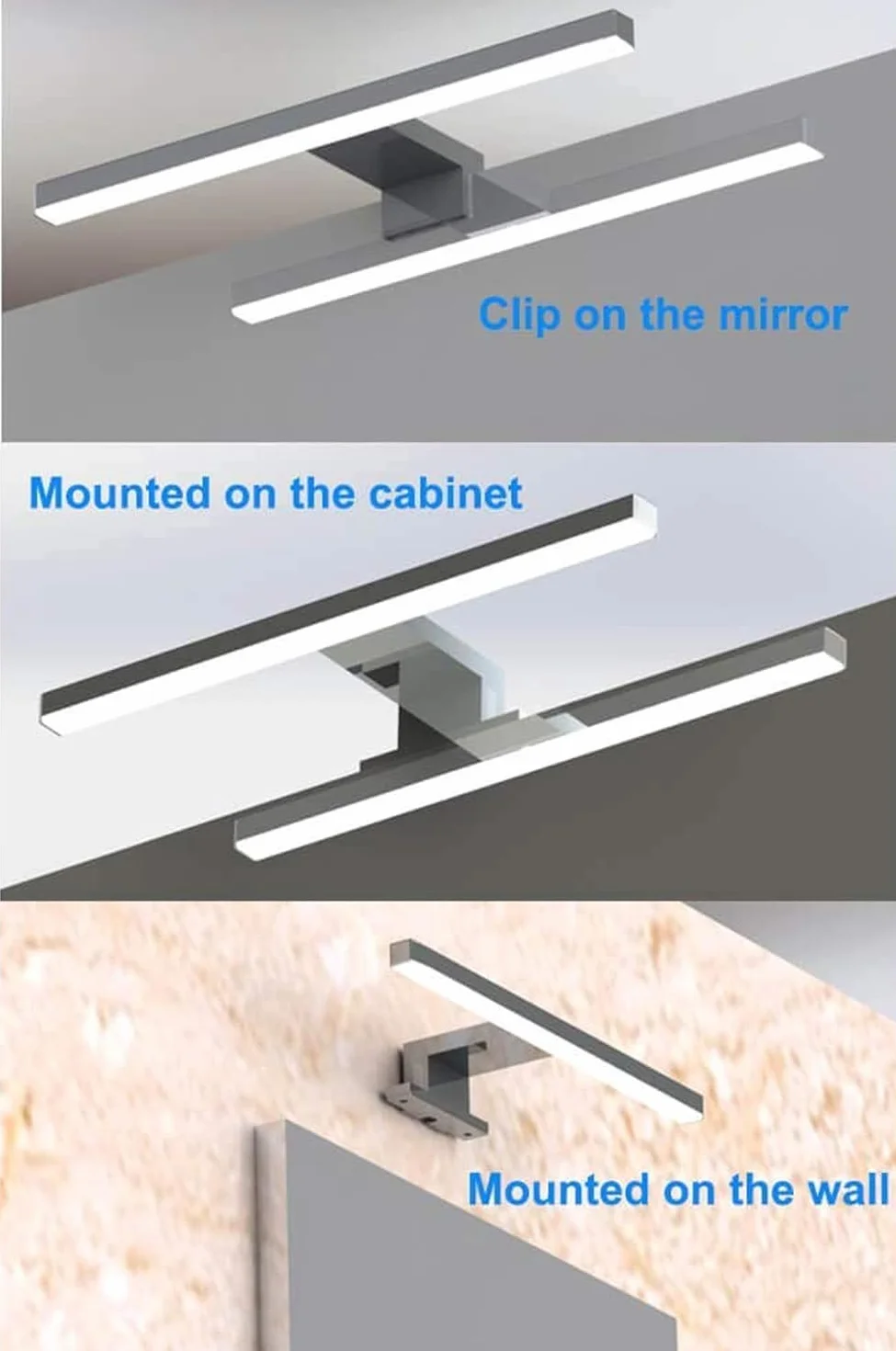 Lampada da Specchio LED per Bagno 10W 820LM 60cm 230V 4000K,3-in-1 Classe II Lampada,Senza Sfarfallio,Specchio Frontale/Armadio/Illuminazione a Parete Bianco Neutro