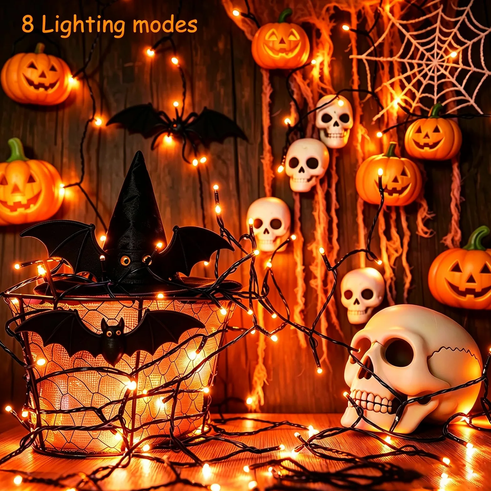 Confezione da 400 luci LED per Halloween, funzionamento a batteria, luci arancioni con timer e 8 modalità, impermeabili, decorazioni per Halloween, per interni ed esterni, patio, feste