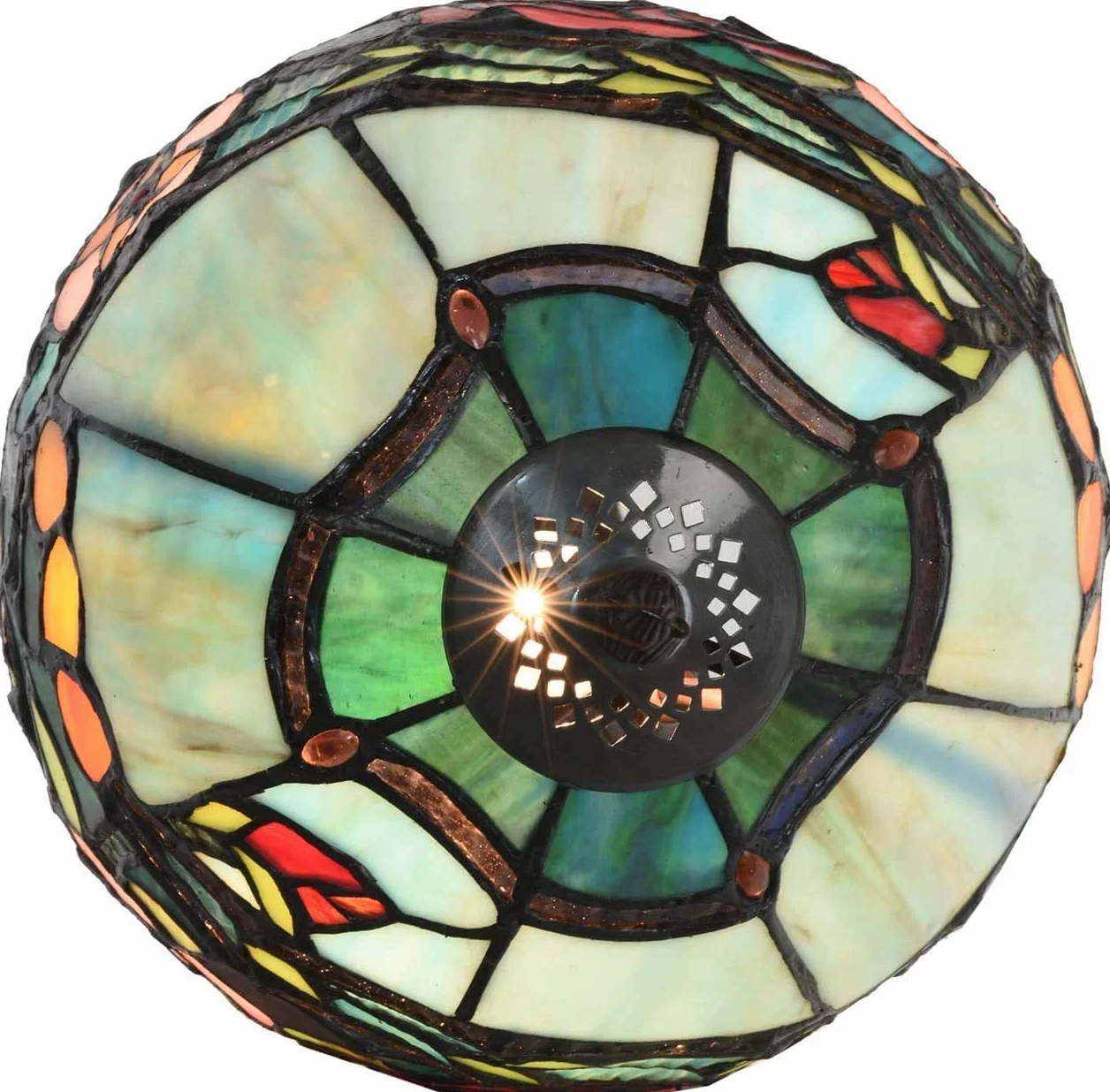 Bieye L30736 Lampada da tavolo in vetro colorato in stile Tiffany con paralume largo 8 pollici, alto 15 pollici, rosso