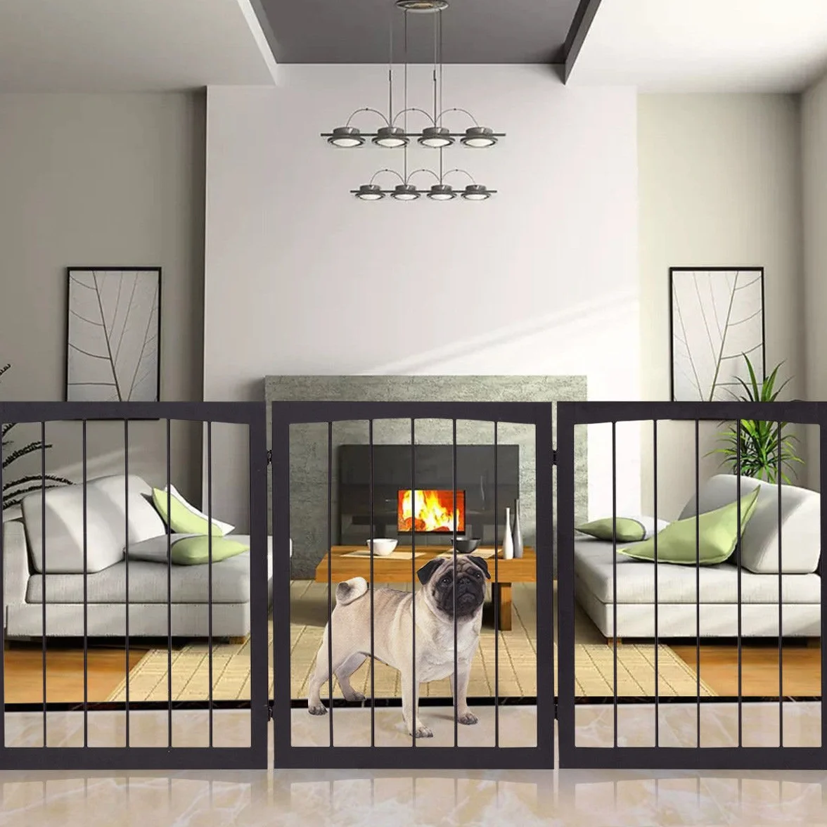 COSTWAY Cancelletto per Cani Pieghevole in Legno 3 Ante 160 x 76 cm Marrone