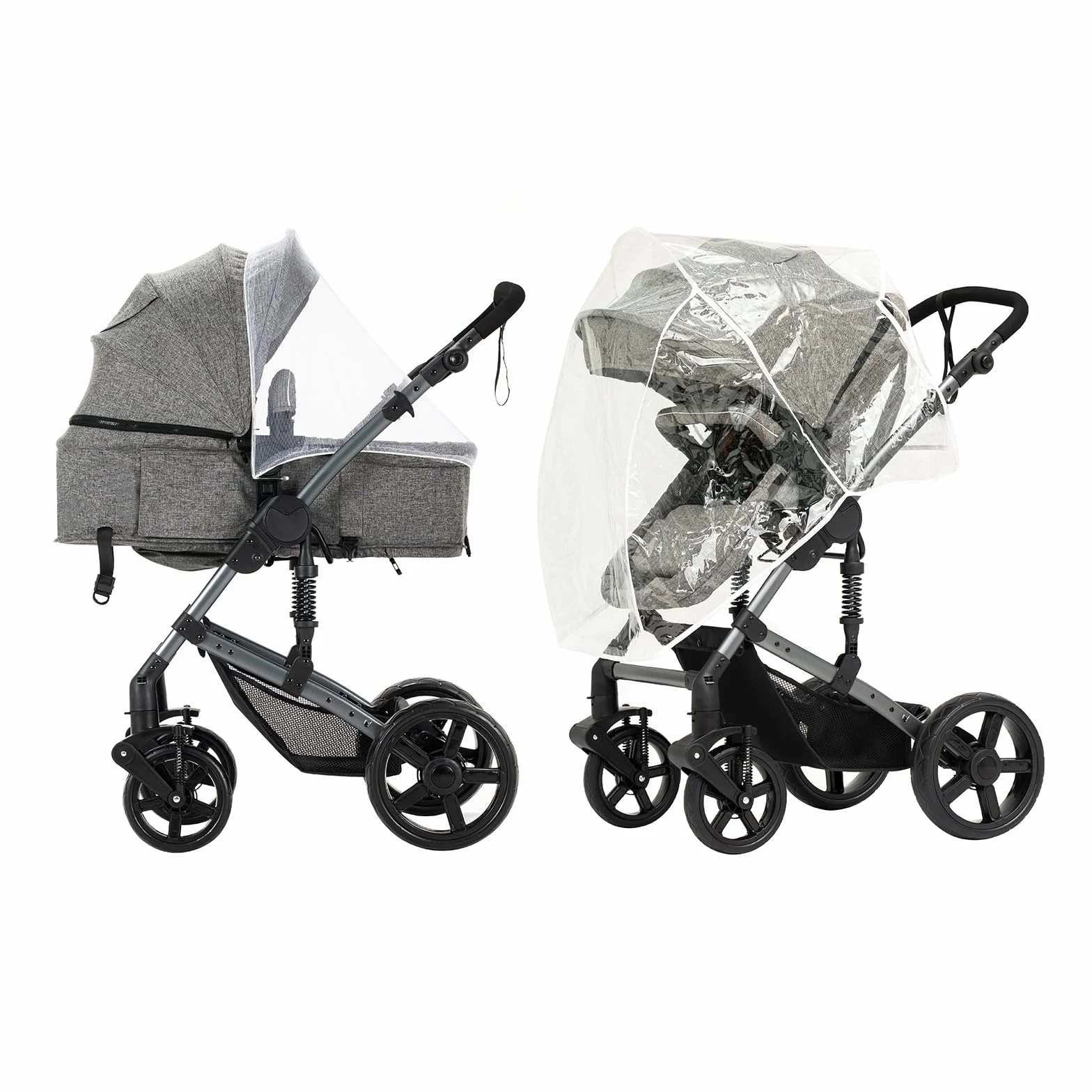Magic ZC Passeggino Trio 3 in 1 Carrozzina Neonati con Design Portatile Pieghevole Un Clic, Spinta Reversibile Grigio