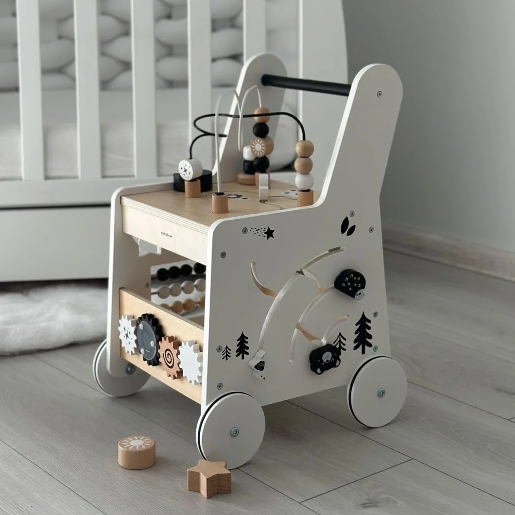 Mamabrum Primi Passi 6 w 1 Spintore Legno Tavolo Didattico Giochi Bambini Abaco Loop Motorio 31x28x49cm
