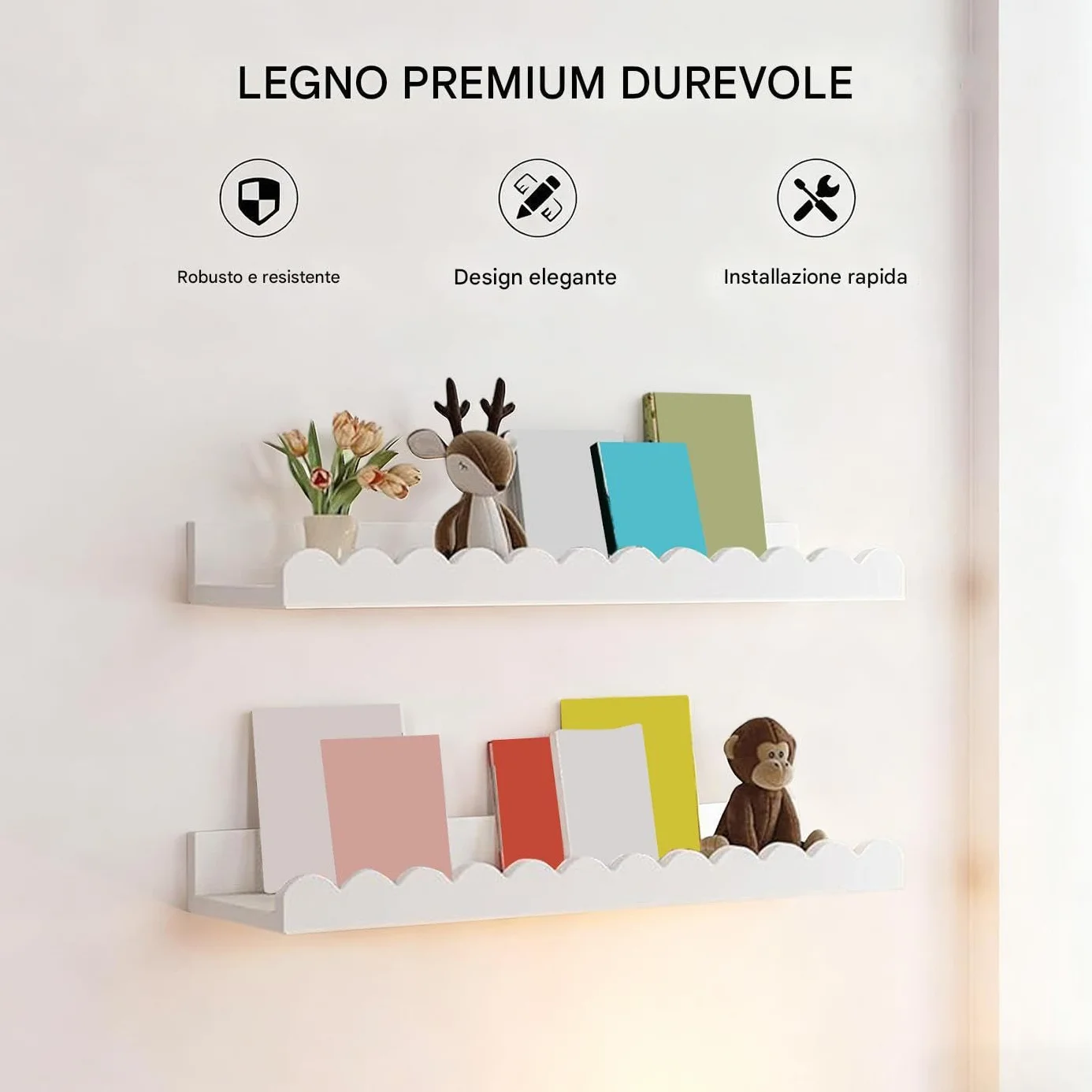 Librerie Galleggianti per Libri 2 Pezzi in Legno per Parete Camera Bambini Bagno