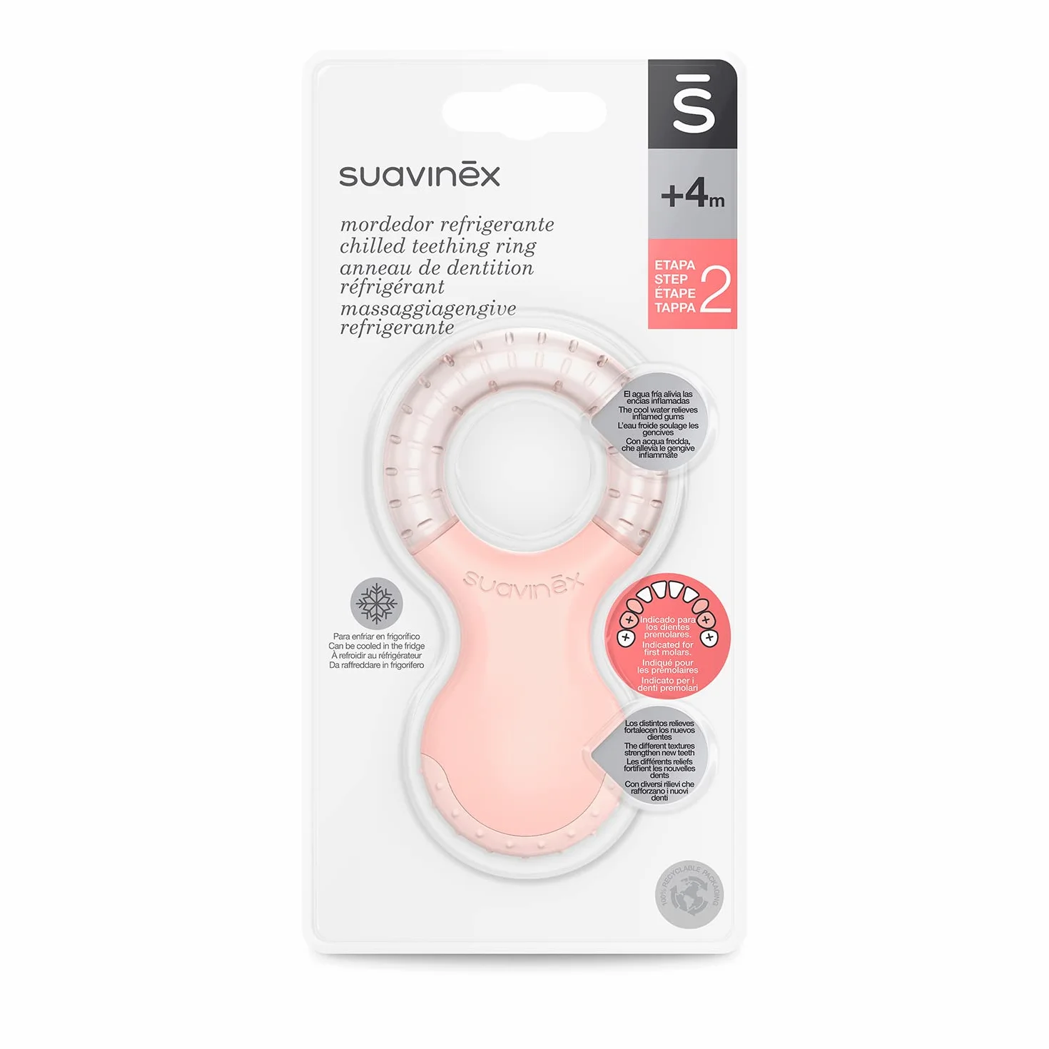 Suavinex Massaggiagengive Refrigerante Anello Dentizione Rinfrescante Rilievi Rosa 4 mesi