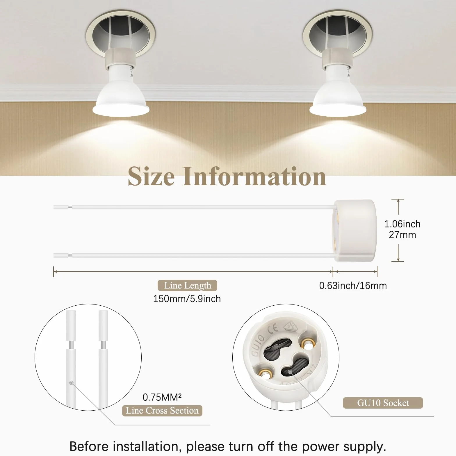 DiCUNO 50P GU10 Portalampada 0,75mm² Silicon Wire Bulb Connector Base lampada per LED e alogeni, 250V, Max 300W