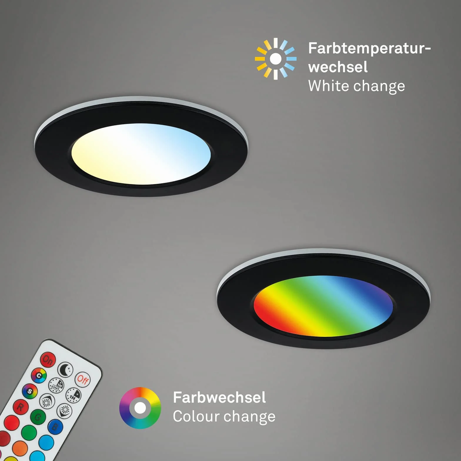 BRILONER - Set di 3 luci da incasso LED a soffitto, luci da incasso RGB CCT, faretto da incasso LED per bagno, faretto da incasso per bagno IP65, nero, 92x45 mm (DxH)