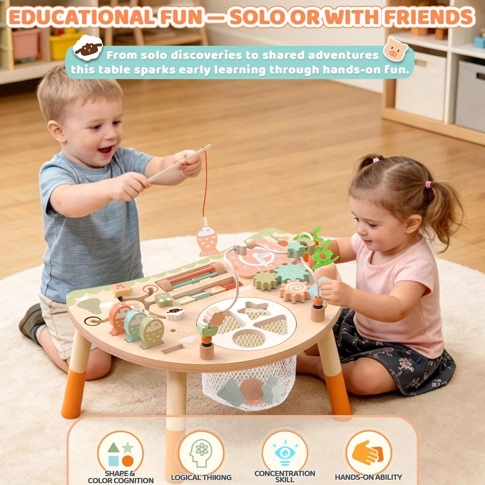 Tavolo Multiattivita Bambini Giochi Montessori 1 2 3 Anno, 9-in-1 Tavolino Bambino in Legno, Giocattoli Educativi Regalo 1+ Anni