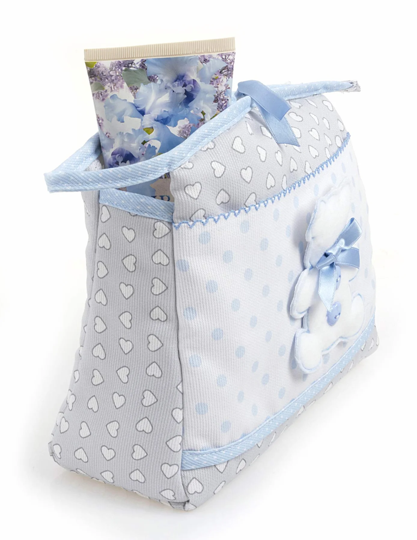Trousse con Cerniera per Prodotti di Igiene del Neonato 23x19x10 cm Grigio e Azzurro Made in Italy