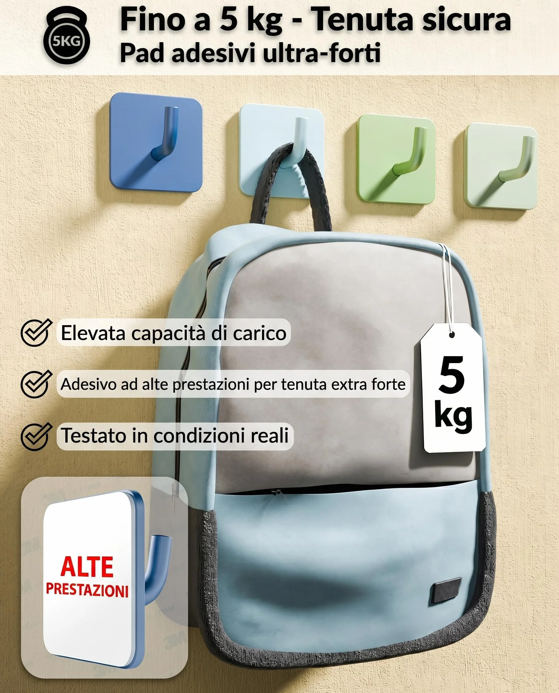 DEKAZIA Set di 4 ganci appendiabiti per bambini blu e verde adesivi da parete