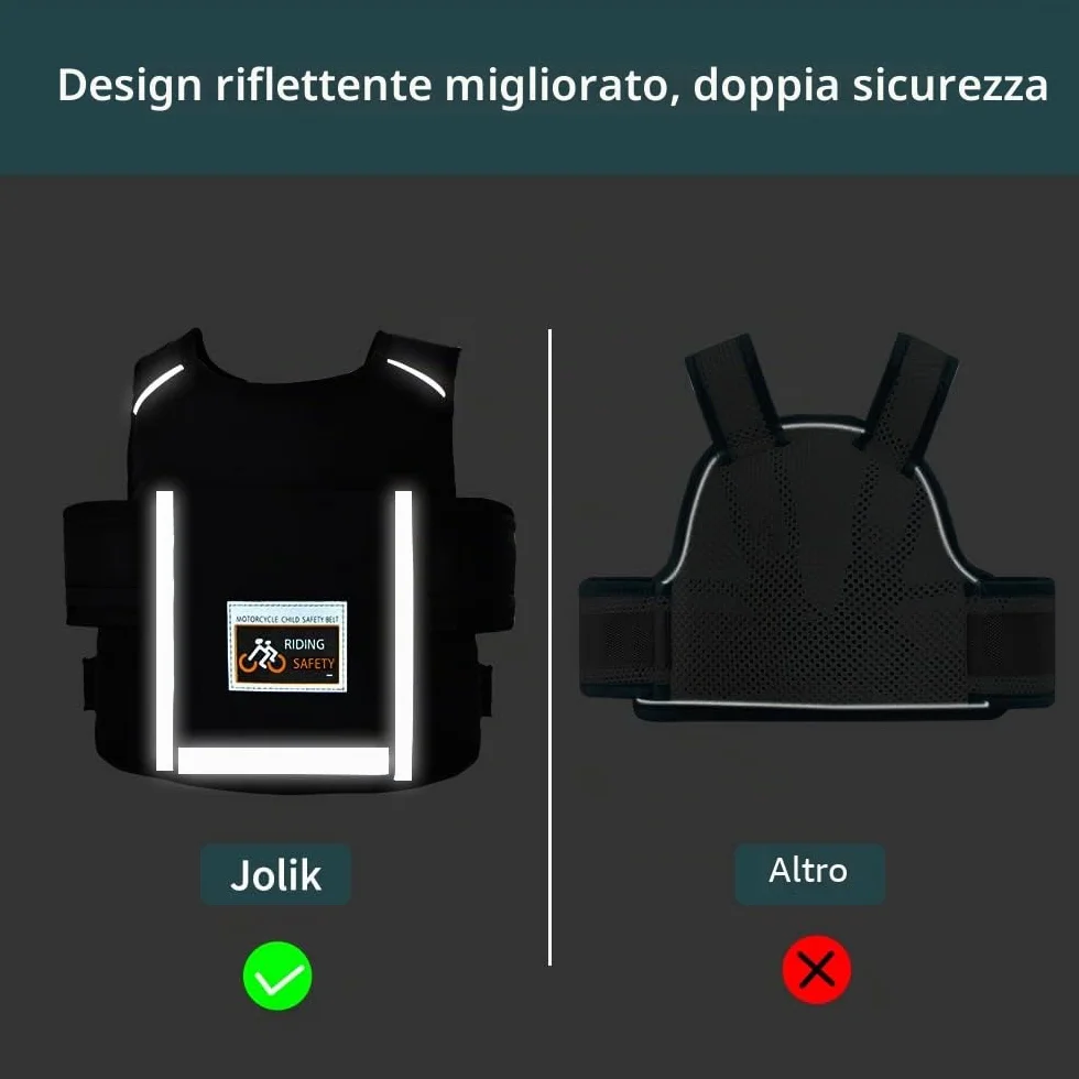 Jolik Cintura Moto Bambino Riflettenti Regolabili 1-12 anni con Tasca