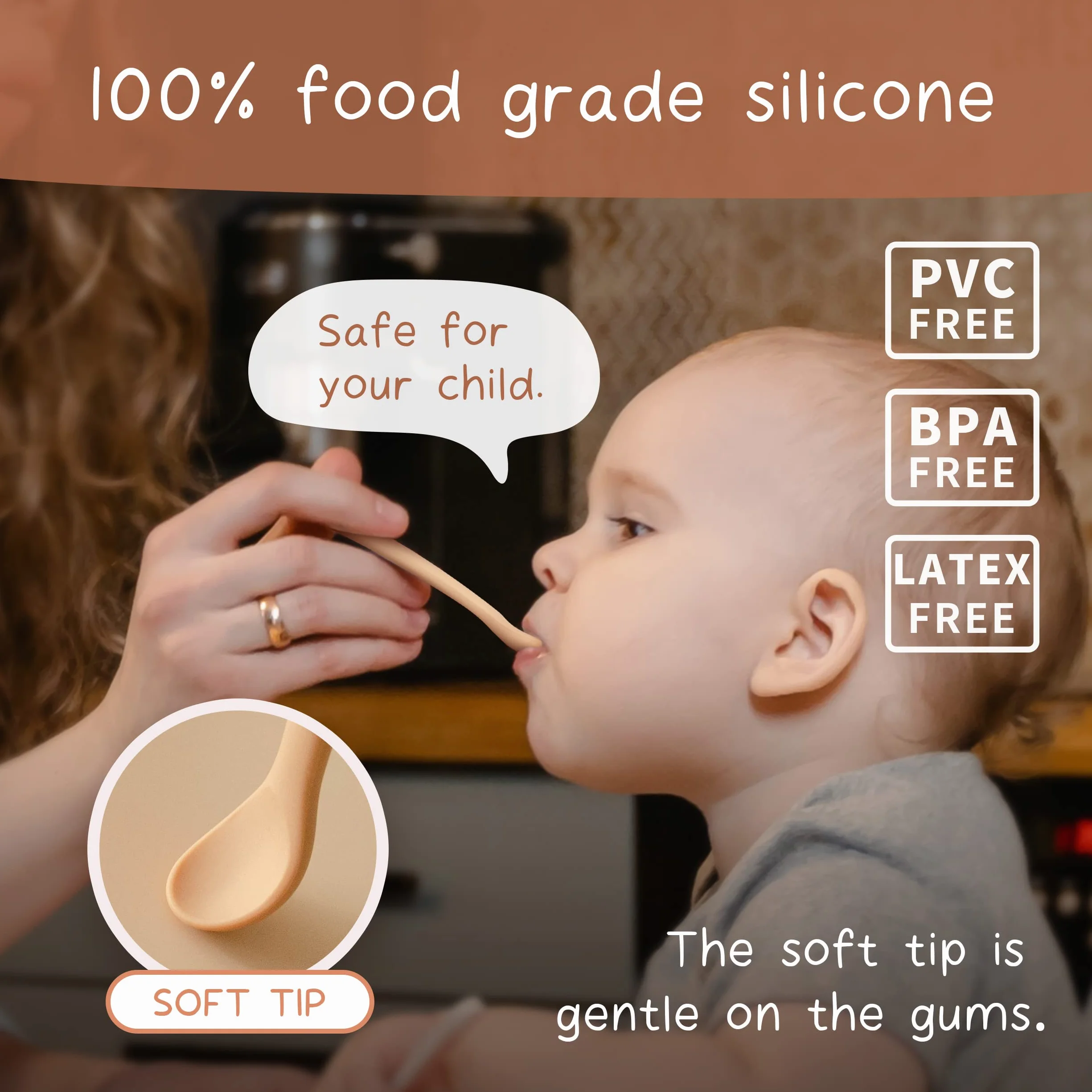 Moonkie Cucchiaino Silicone Neonato 4 Pezzi Posate Svezzamento Cucchiaio Morbido Prima Fase Autoalimentazione