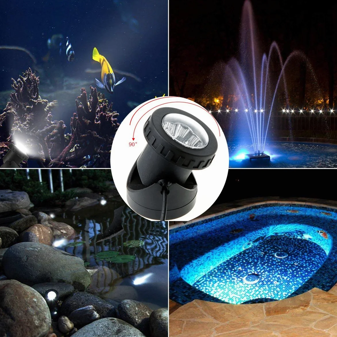 Luce solare da giardino, Impermeabile Faretti solari lampade sommergibili Luci subacquee Giardino Paesaggio Luci Spotlight per Acquario,giardino, stagno,fontana(Digitare 3-bianco)