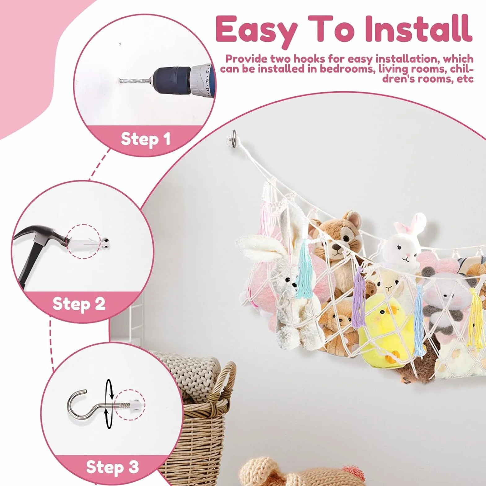 Rete Amaca Per Animali Di Peluche Resistente Grande Decorazione Stanza Porta Giocattoli Rete Maglia Organizzazione Esposizione
