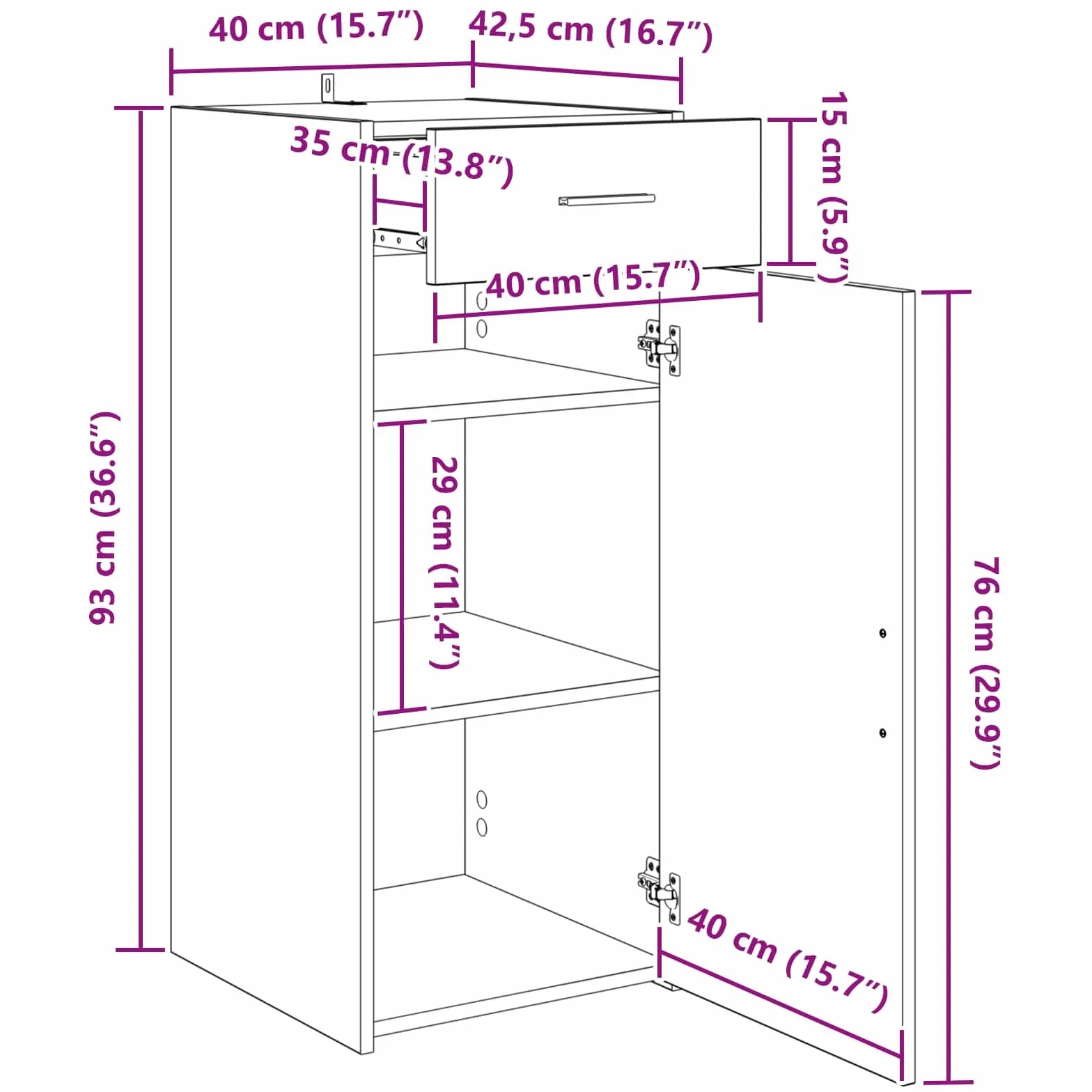 vidaXL Armadio Rovere Nero 40x42,5x93 cm Legno ingegnerizzato Rettangolare Moderno