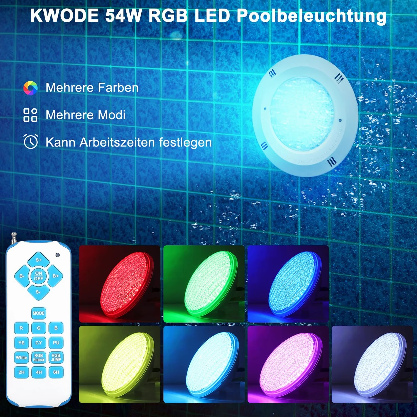54W LED Illuminazione Della Piscina PAR56.12V RGB Luci Della Piscina Sincronizzazione Esterna con Telecomando, Timing 2/4/6H IP68 Lampada Della Piscina Impermeabile (1 PZ)