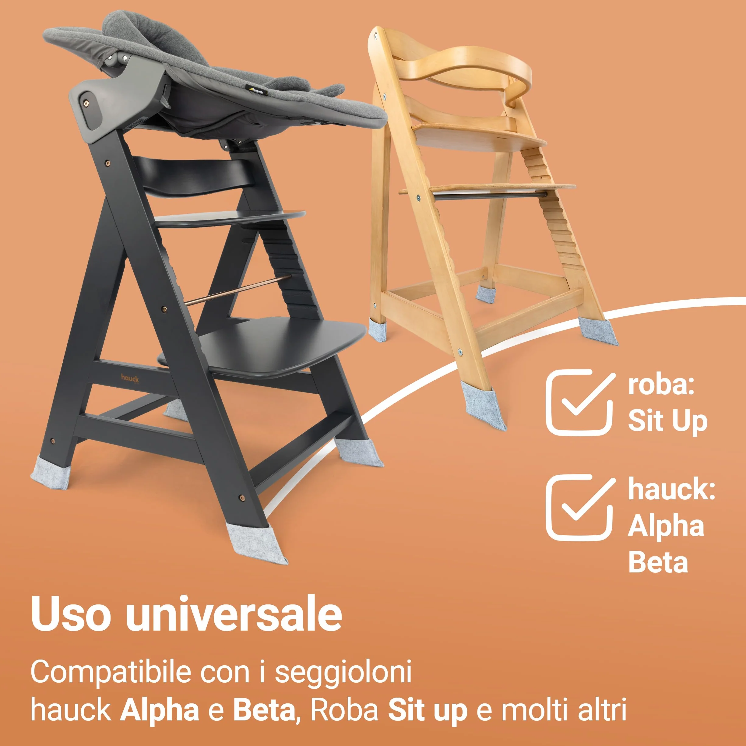 LaLoona Set Feltrini per Seggiolone 4 Protezioni Pavimento Compatibili con hauck Alpha Beta roba Sit Up Antigraffio Grigio