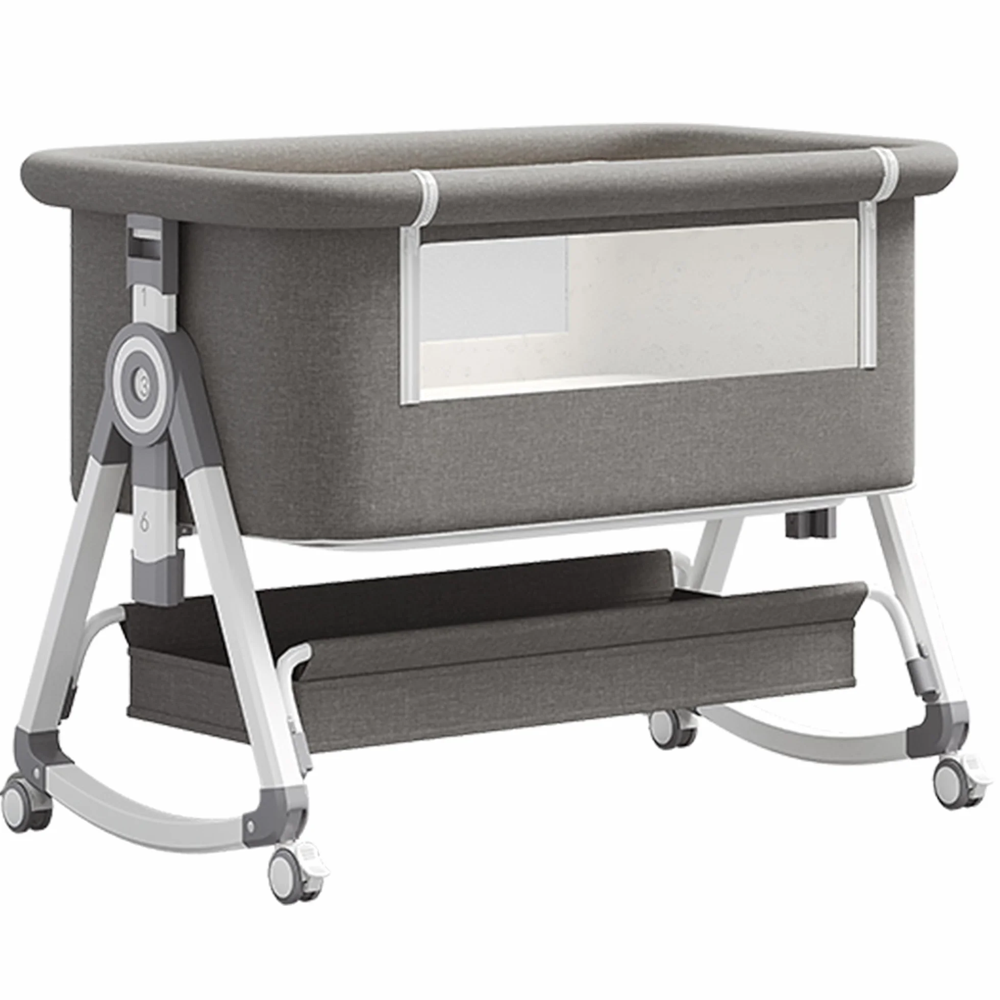 GLOKID 3-in-1 Culla Neonato con Materasso, Culla Next to Me, Crib da Campeggio, Regolazione a Sei Velocità, Altezza Regolabile, Inclinabile (Grigio)