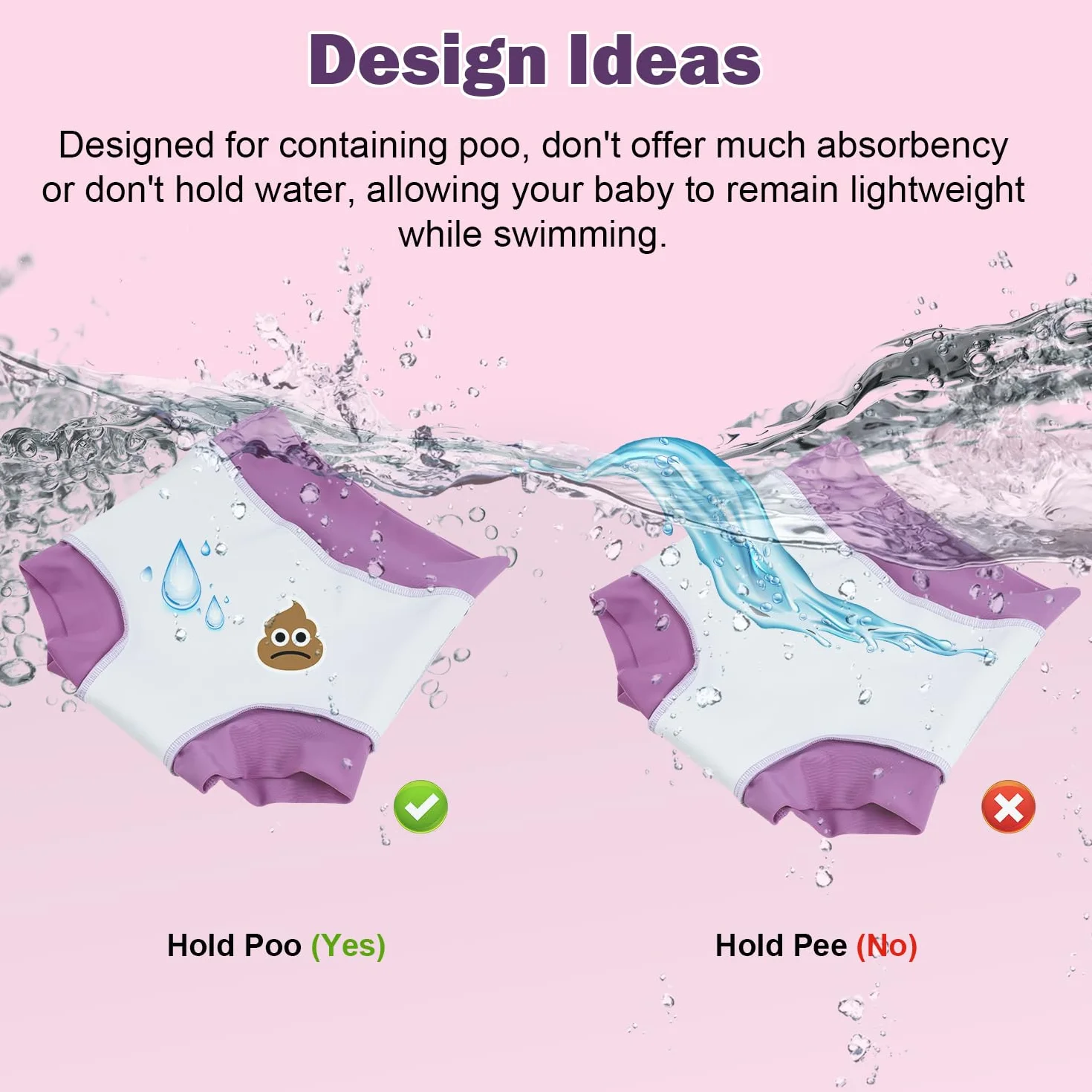 MOEMOE BABY Pannolino da nuoto Riutilizzabile per Bambini Neonato 3 pezzi Rosa S/2T 1-2 Anni