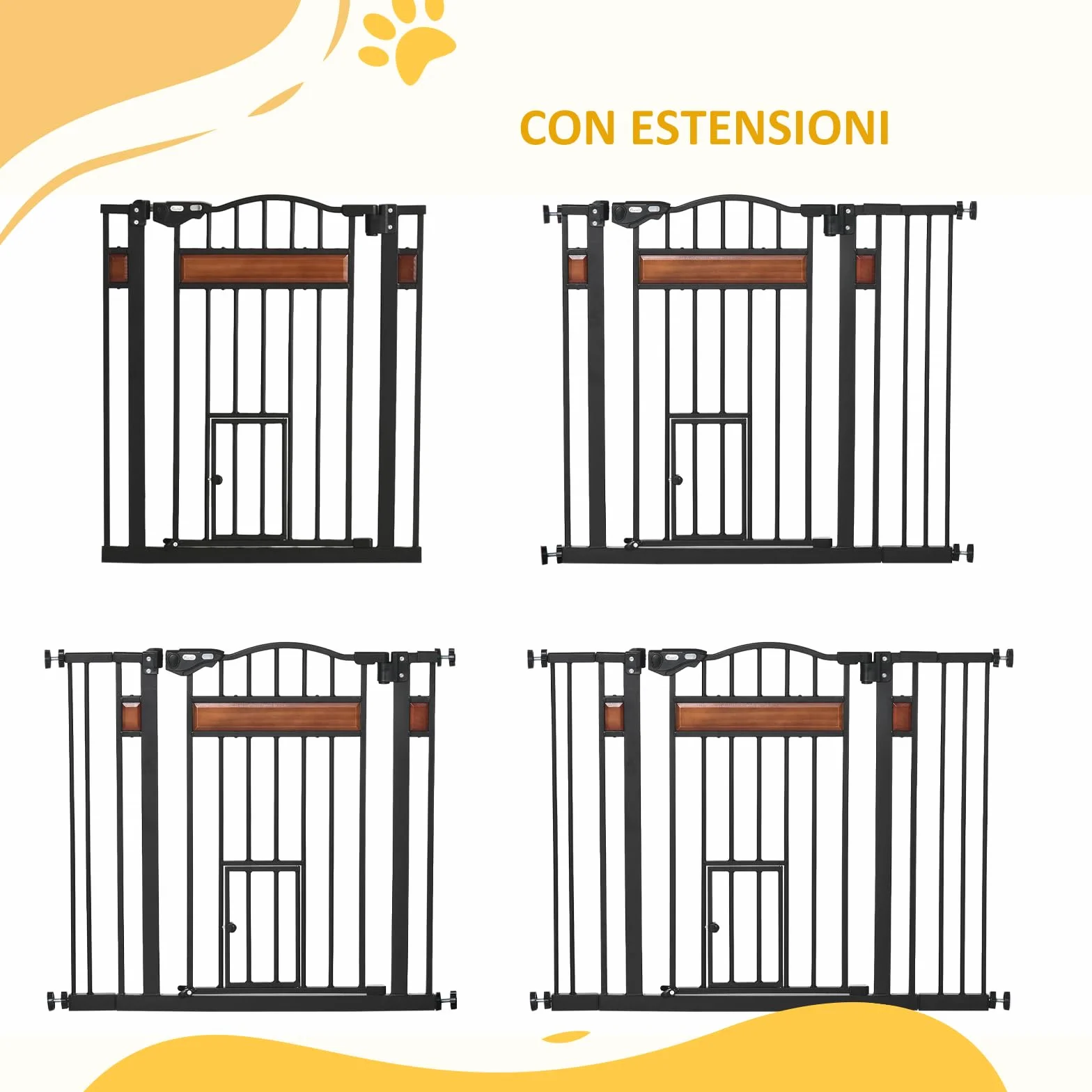 PawHut Cancelletto per Cani in Acciaio Legno di Pino Plastica 74-105x76.2 cm Nero
