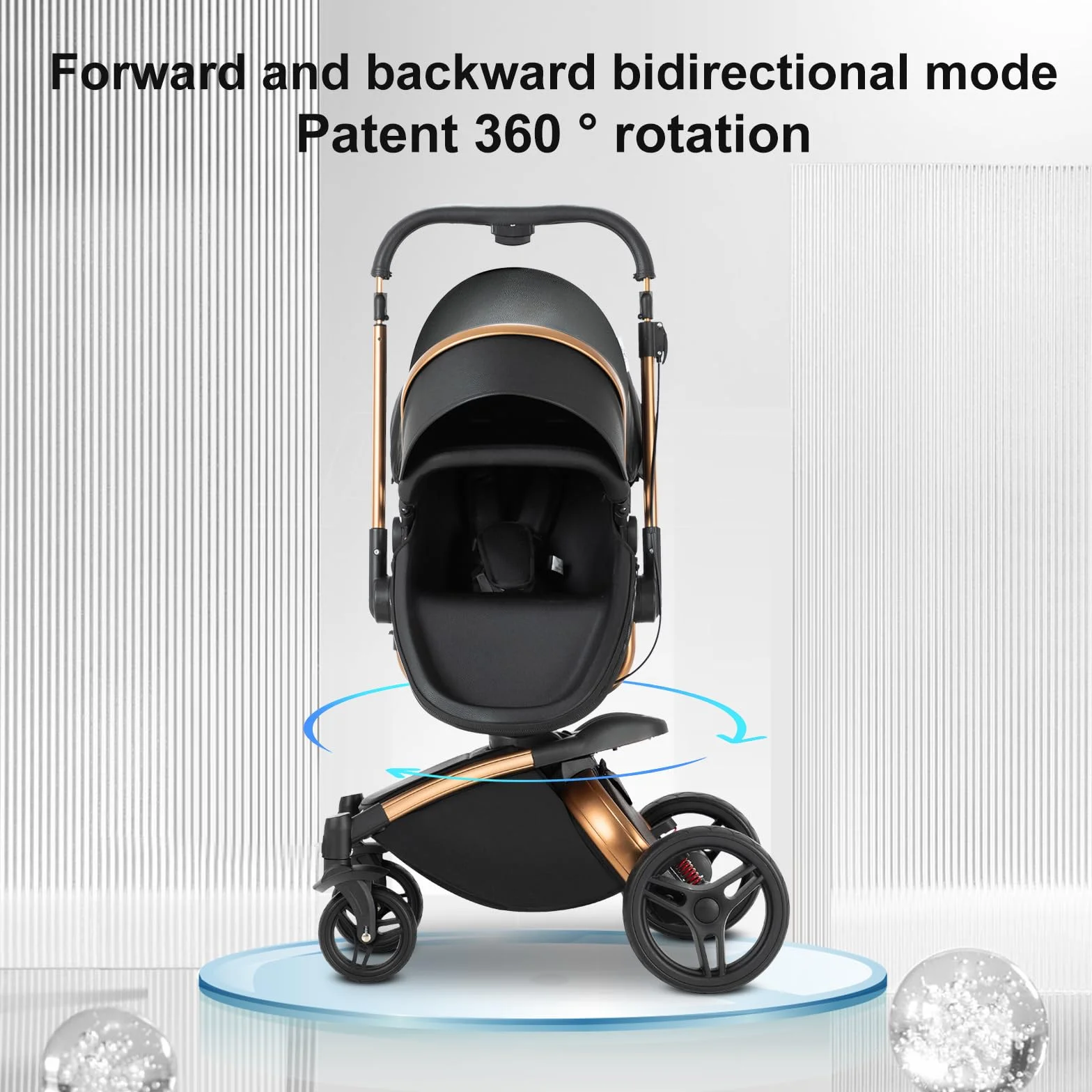 Passeggino 3in1 in pelle PU rotabile 360° con modalità culla | Pieghevole con un clic Convertibilità da neonato a toddler Rosa