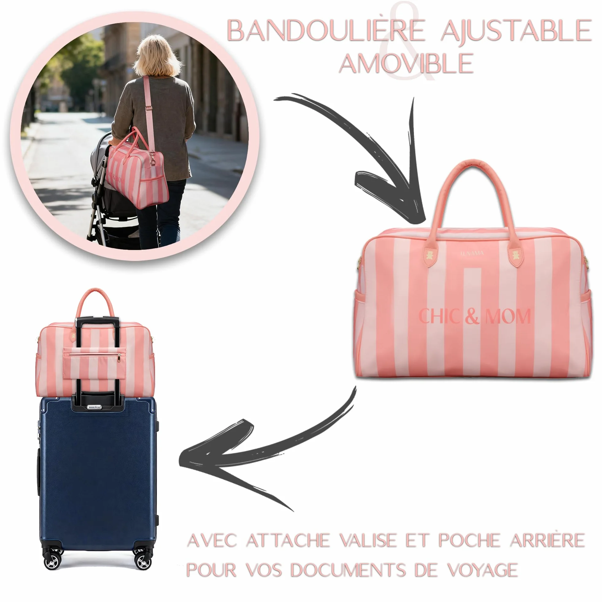 Borsa fasciatoio per neonati di grande capacità - Valigia premaman e Mommy Bag - Borsa da viaggio termica per passeggino con scomparti regolabili