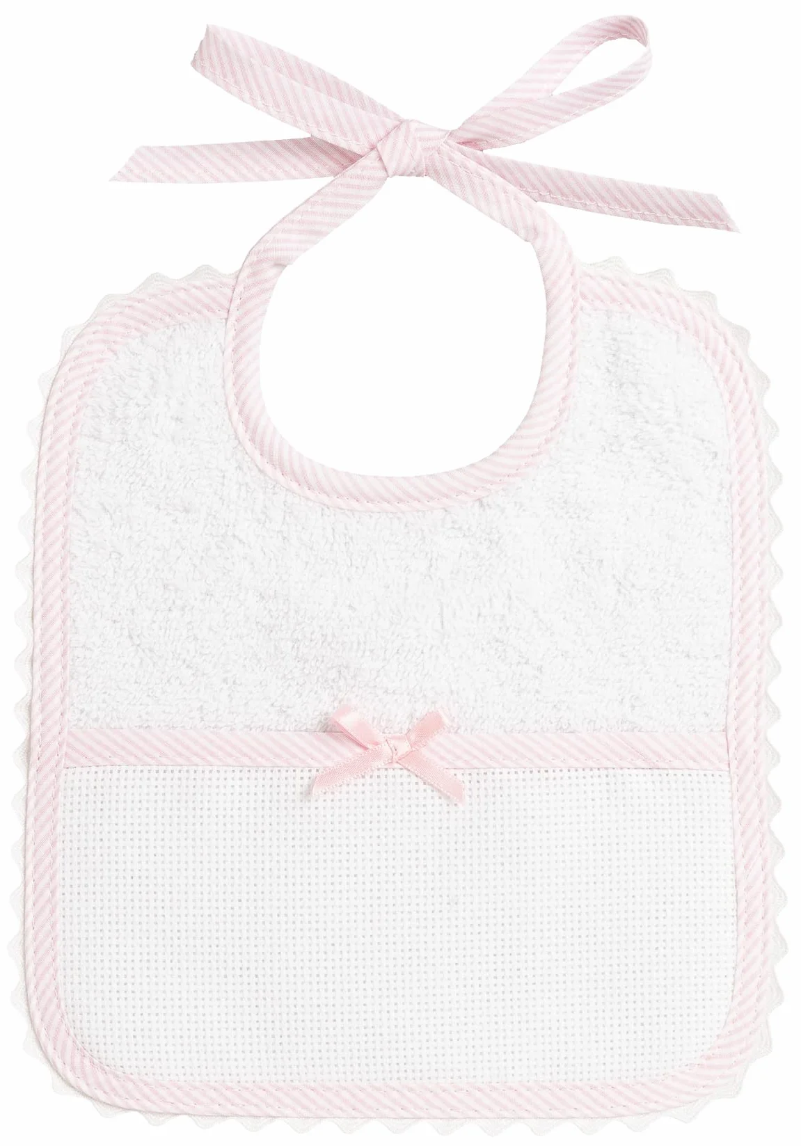 Bavaglino Neonata in Spugna di Cotone Bianco con Tasca in Tela Aida da Ricamare 100% Made in Italy