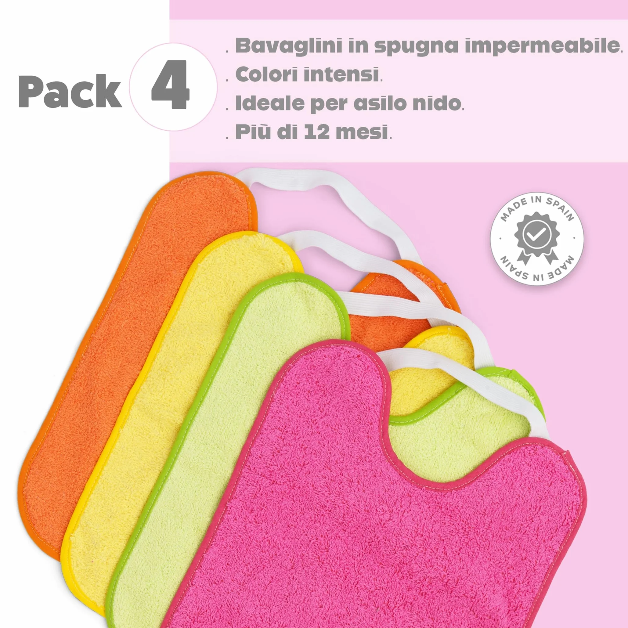 Bavaglini Impermeabili 4 Pezzi 90% Cotone 10% Poliestere 24x31 cm per Bambini 1 Anno