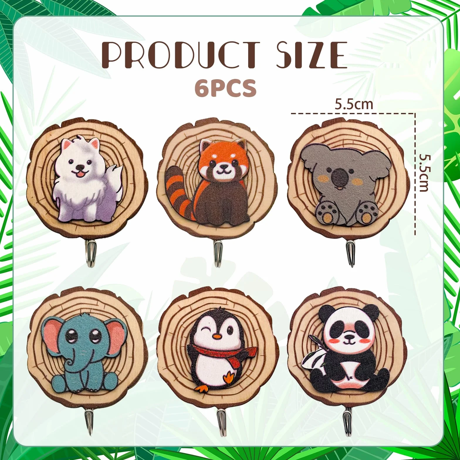 Kotkiddy® 6 Ganci Autoadesivi a Forma di Animale in Legno per Bambini