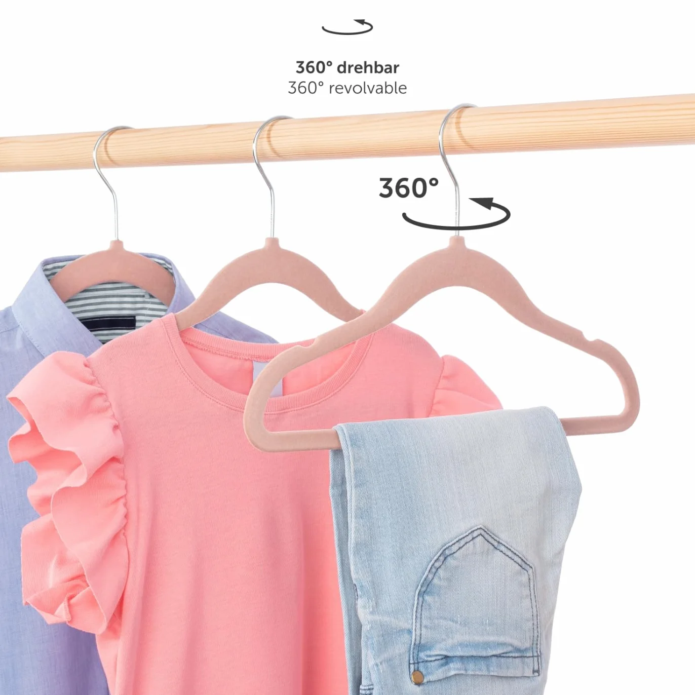 Grucce Bambini 30 Pz in Velluto Salvaspazio Rotanti 360° Antiscivolo Rosa Chiaro