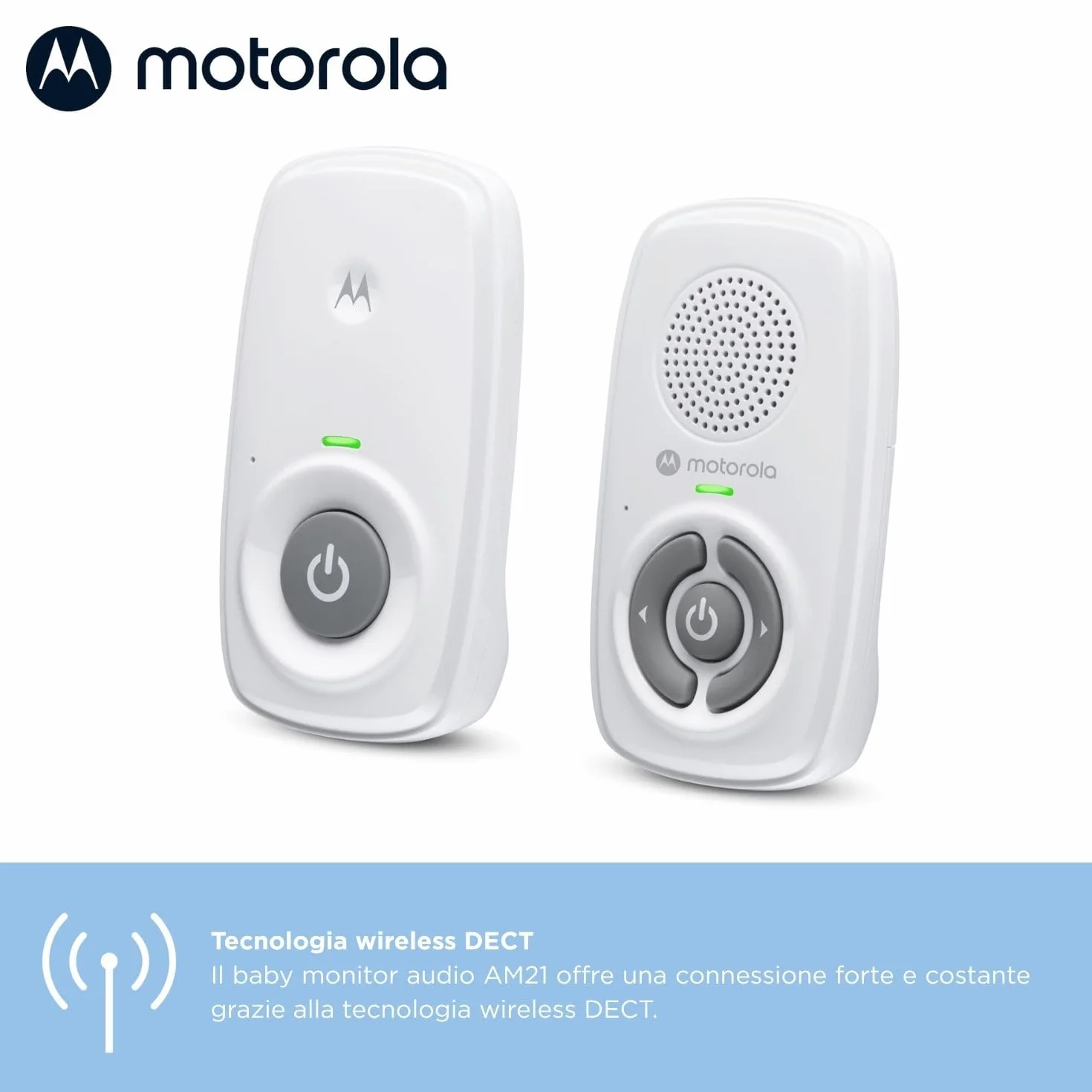 Motorola AM21 Audio Baby Monitor DECT Digital Monitor Long Range High Sensitivity Microphone White