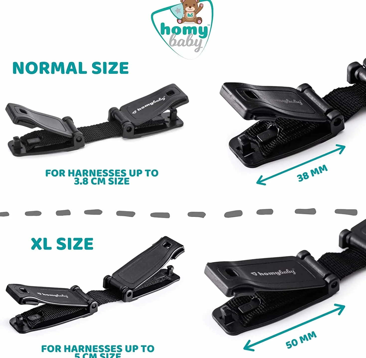 HOMYBABY® Dispositivo per Imbracatura Bambini – Fibbia Antifuga – Compatibile con Seggiolini, Passeggini e Seggioloni (X2)