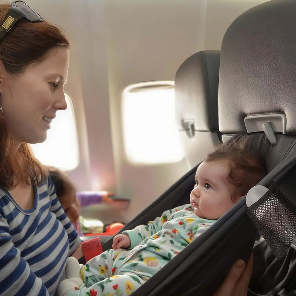 Lettino Aereo Bambini Neonato Portatile con Chiusura a Scatto Regolabile per Riposare le Gambe e Sdraiarsi