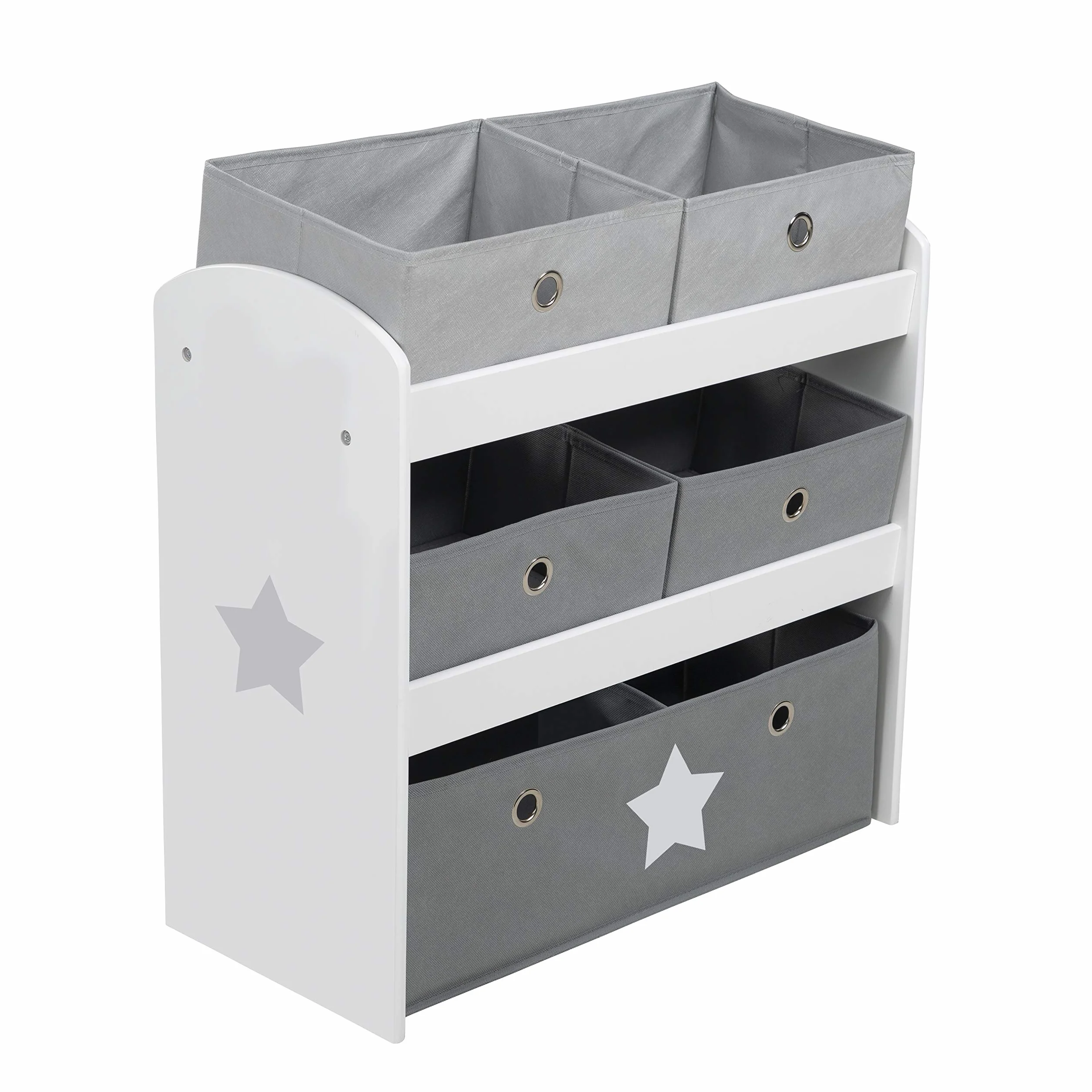 roba Scaffalatura Portaoggetti Stars 5 Scatole Tessuto Grigio 64x30x60 cm Legno Laccato Bianco