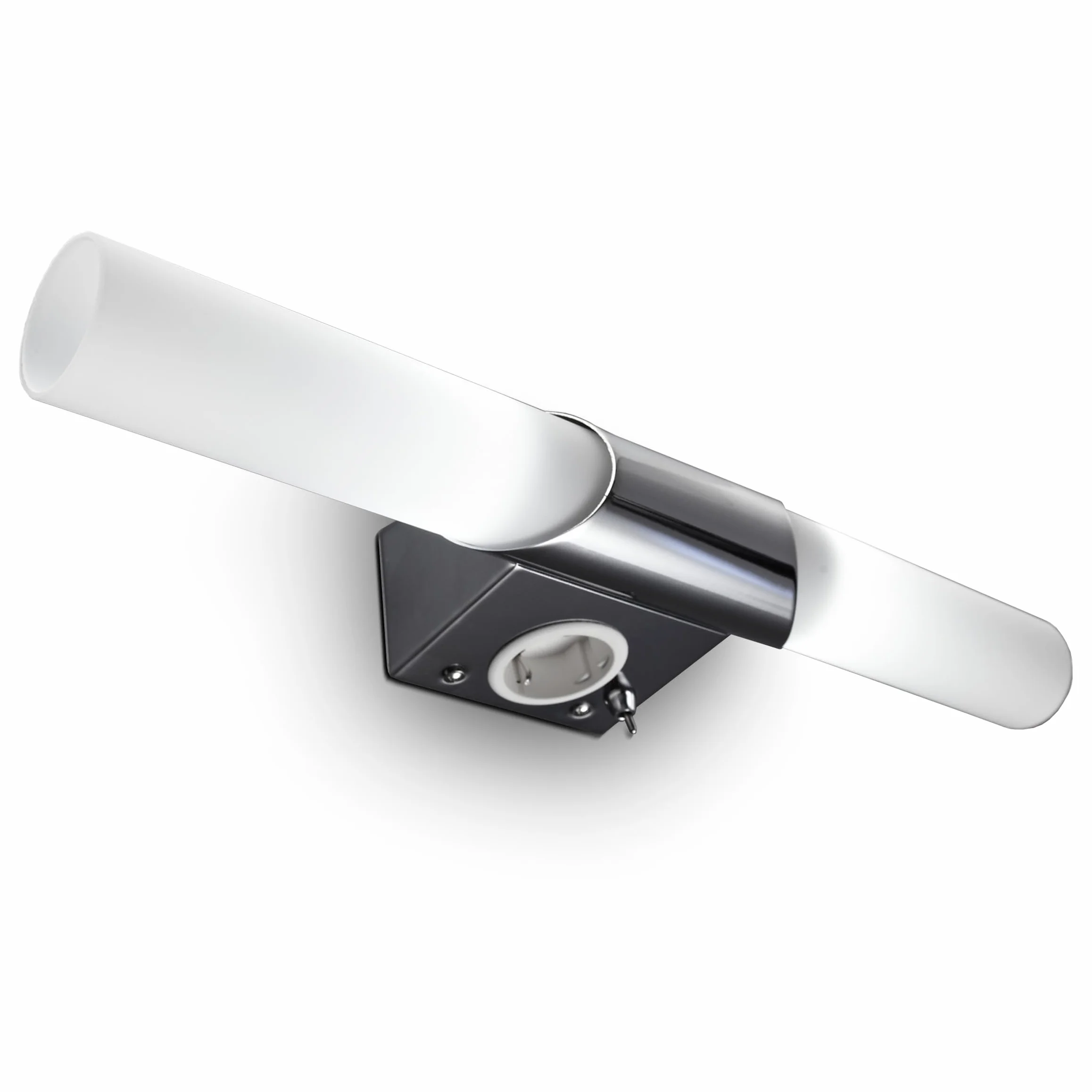 B.K.Licht - Lampada specchio bagno con presa, luce calda, interruttore a levetta, applique da bagno, luce per specchio, lampada da toletta, 44,5x6x11cm, cromo