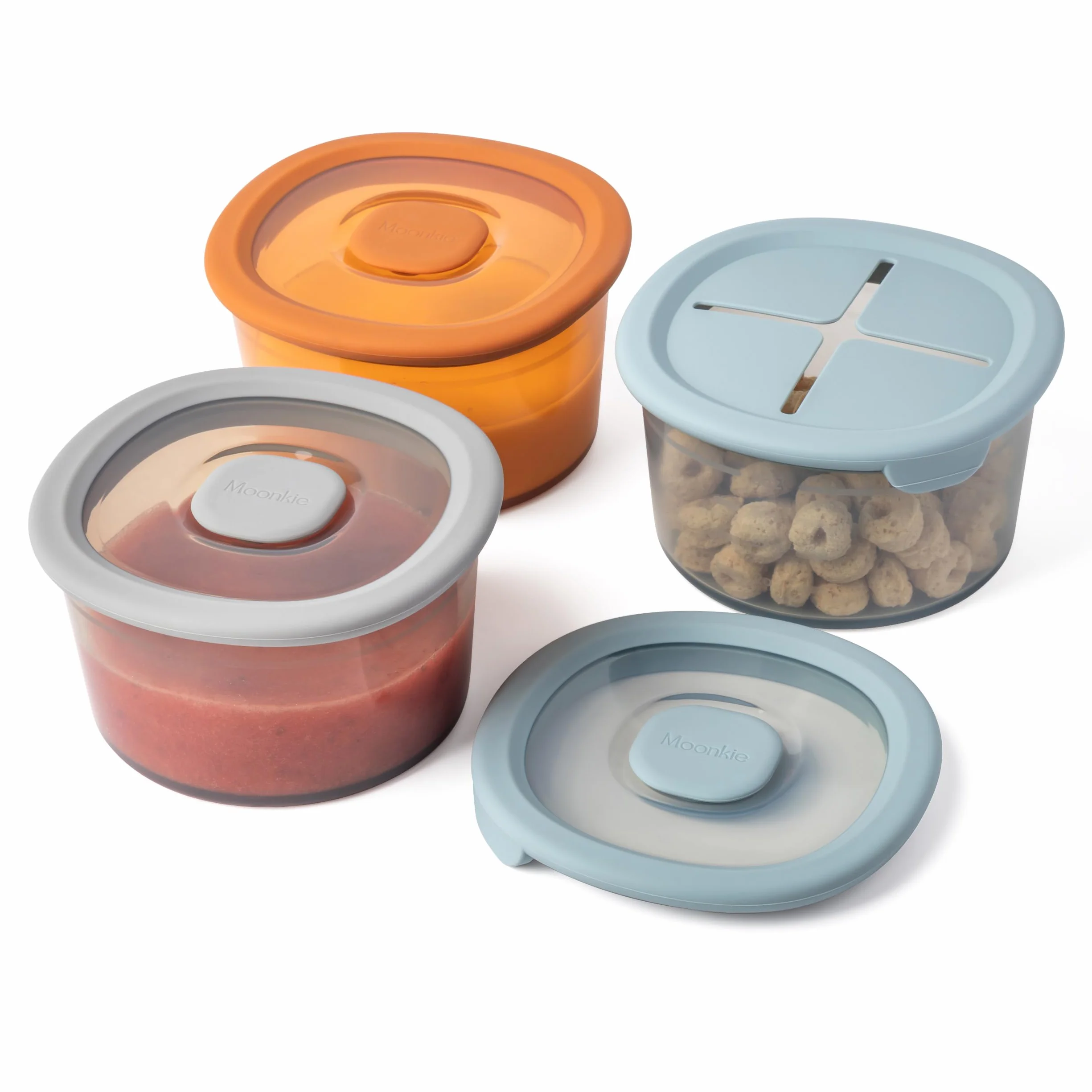 Moonkie Contenitori Pappa Neonati 240ml 3 Pezzi Silicone con Coperchio Senza BPA per Lavastoviglie Freezer Microonde