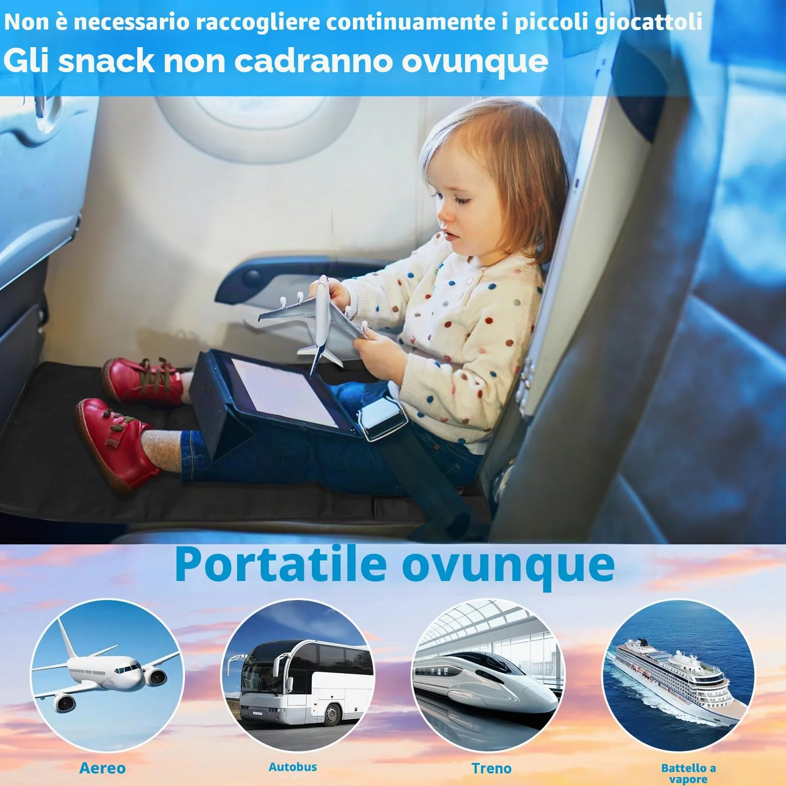 Poggiapiedi Aereo Lettino Bambini, Estensione Sedile per Bambino, Letto Portatile Viaggi Brevi 79x44 cm