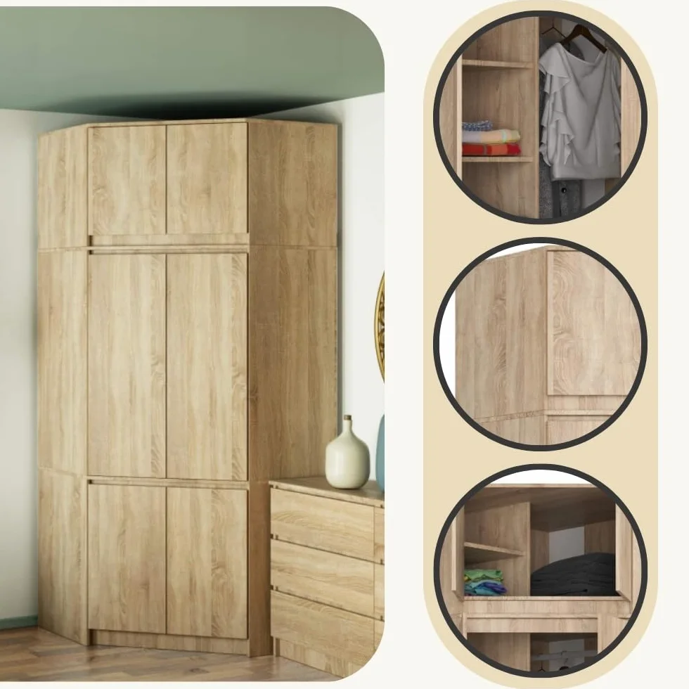 AKORD Armadio Angolare con Rialzo S100, Guardaroba 6 Ante, 100x235x50 cm, Rovere Sonoma