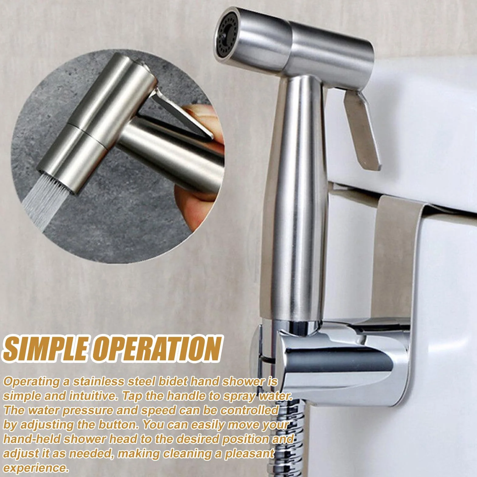 Bidet doccetta a mano in acciaio inox spruzzatore WC kit con erogatore tubo gancio