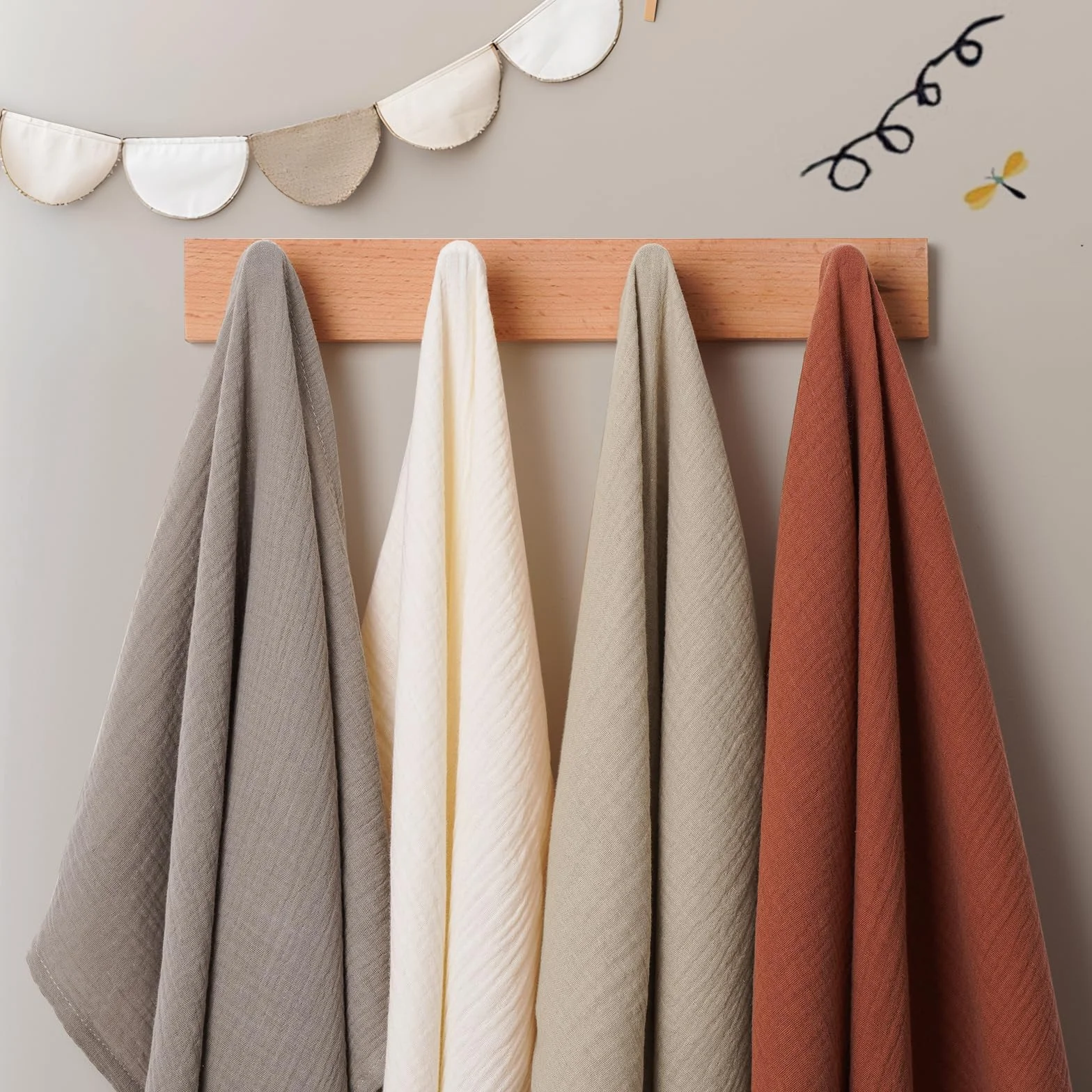 Mussole Neonato 60x60 cm Set 4 Pezzi 100% Cotone Marrone