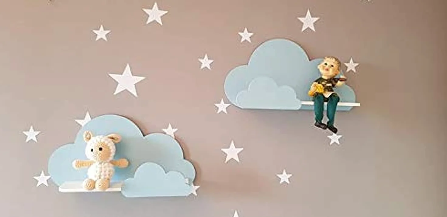 Happy Woody Set di 2 Mensola da parete fluttuante in legno per cameretta bambini