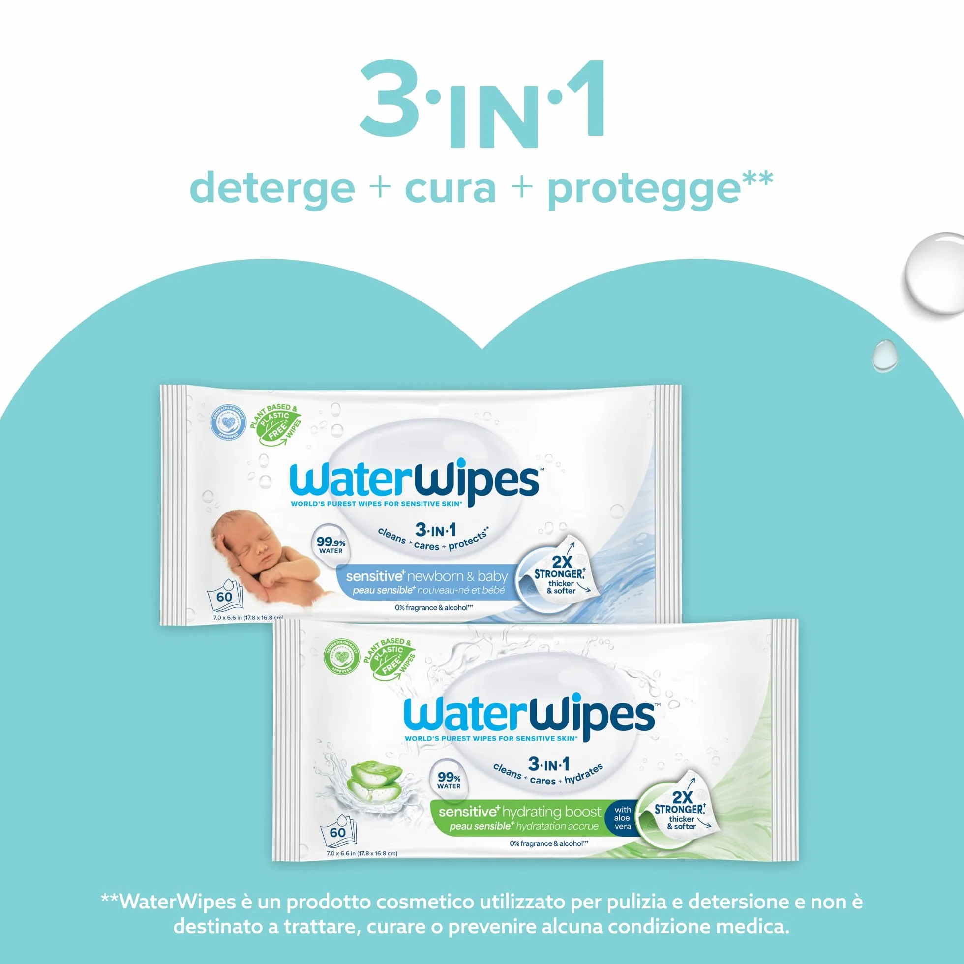WaterWipes On The Go 224 Salviette Salviette Umidificate 99.9% Acqua per Viso e Corpo