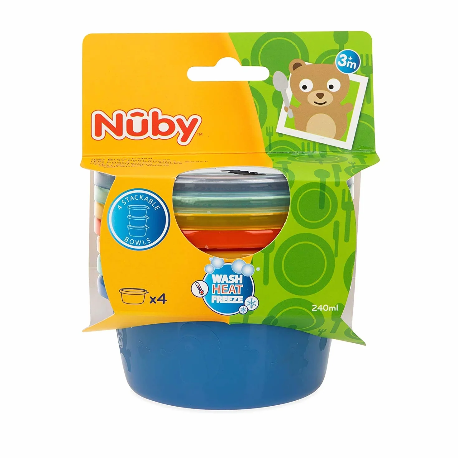 Nuby Set di Scodelline con Coperchio a Chiusura Ermetica 4 Pezzi 240 ml 4 Mesi+