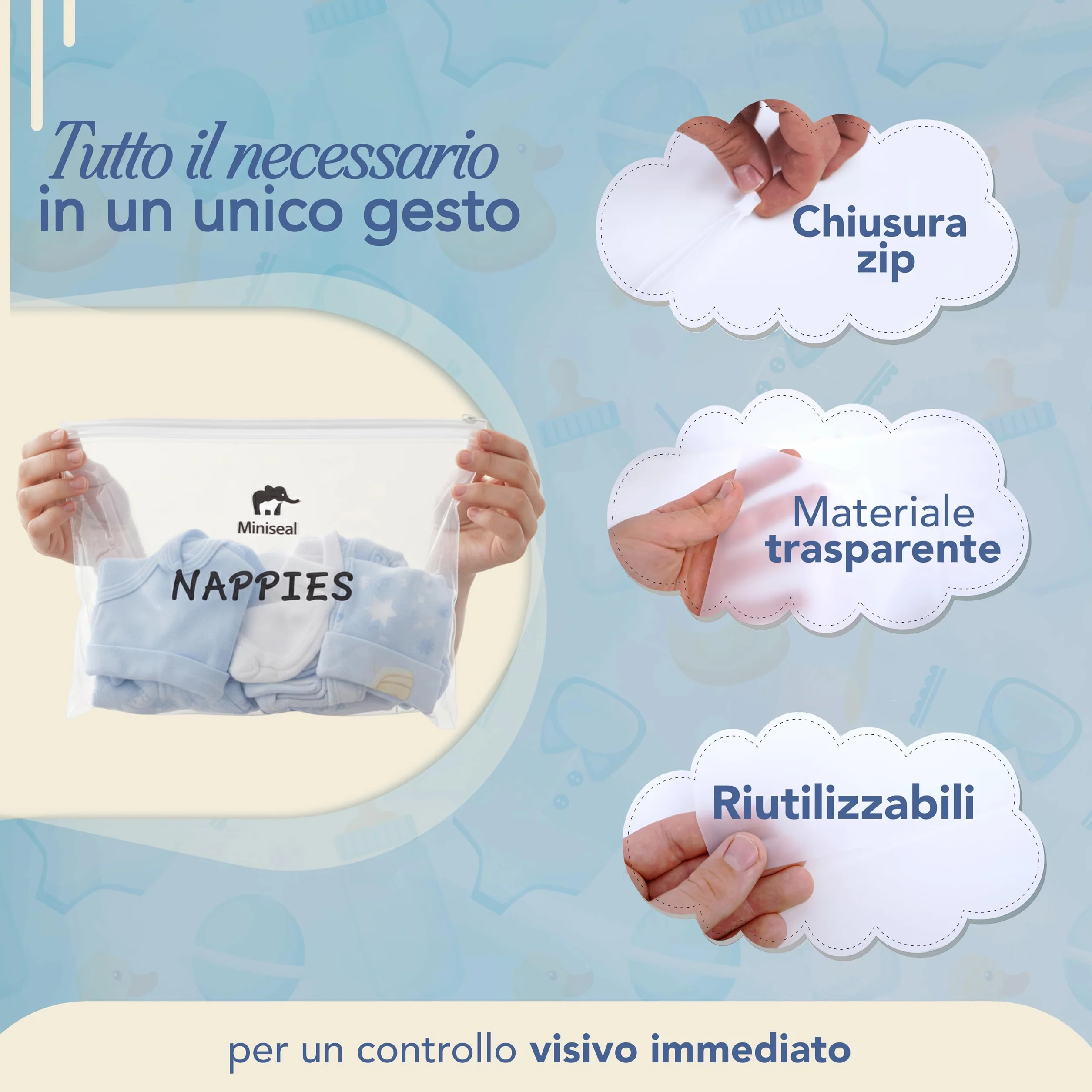 Bustine Corredino Neonato Ospedale Set 15 Pezzi Impermeabile Chiusura Zip