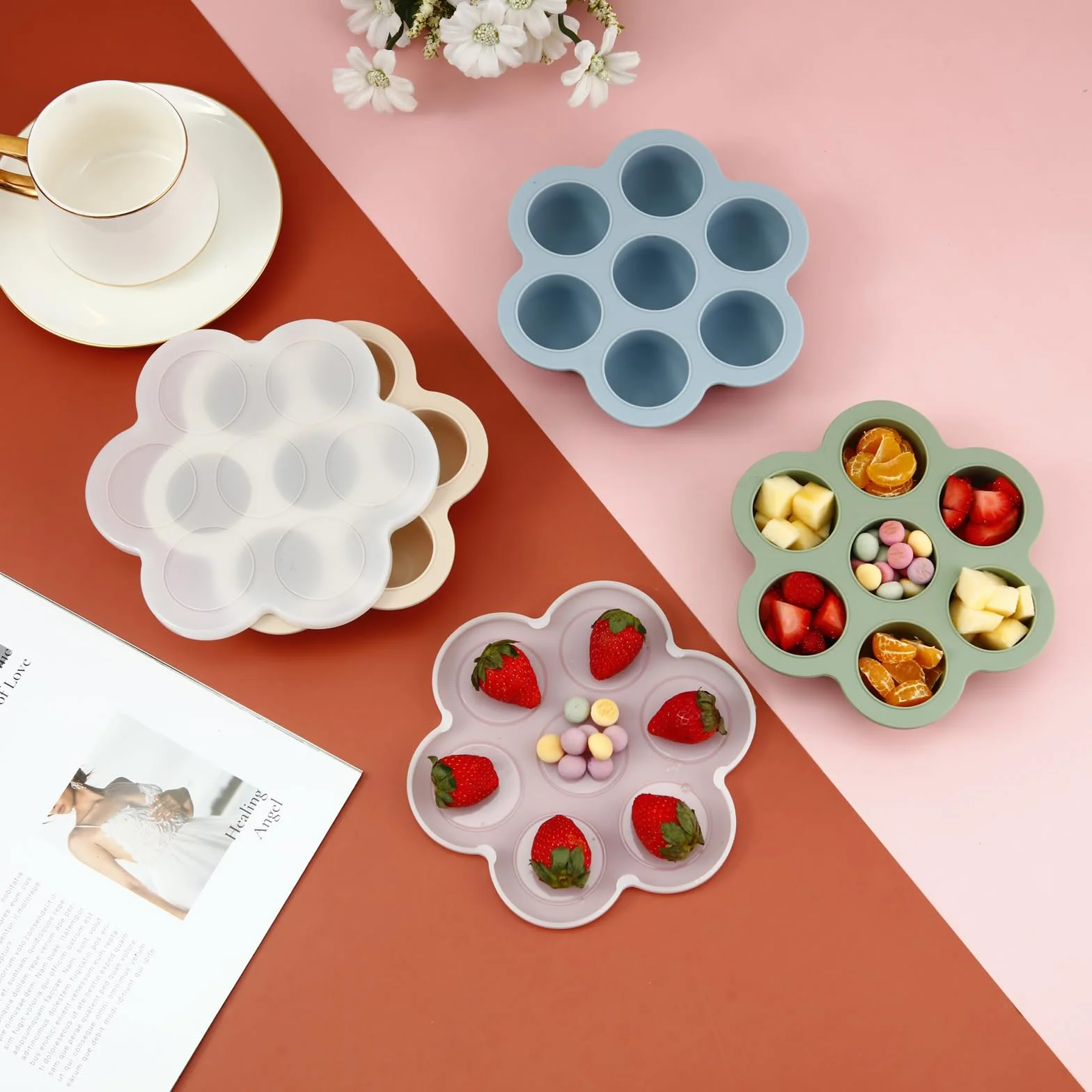 PandaEar Set di 3 Vaschette per Congelatore per Alimenti per Bambini in Silicone con Coperchi