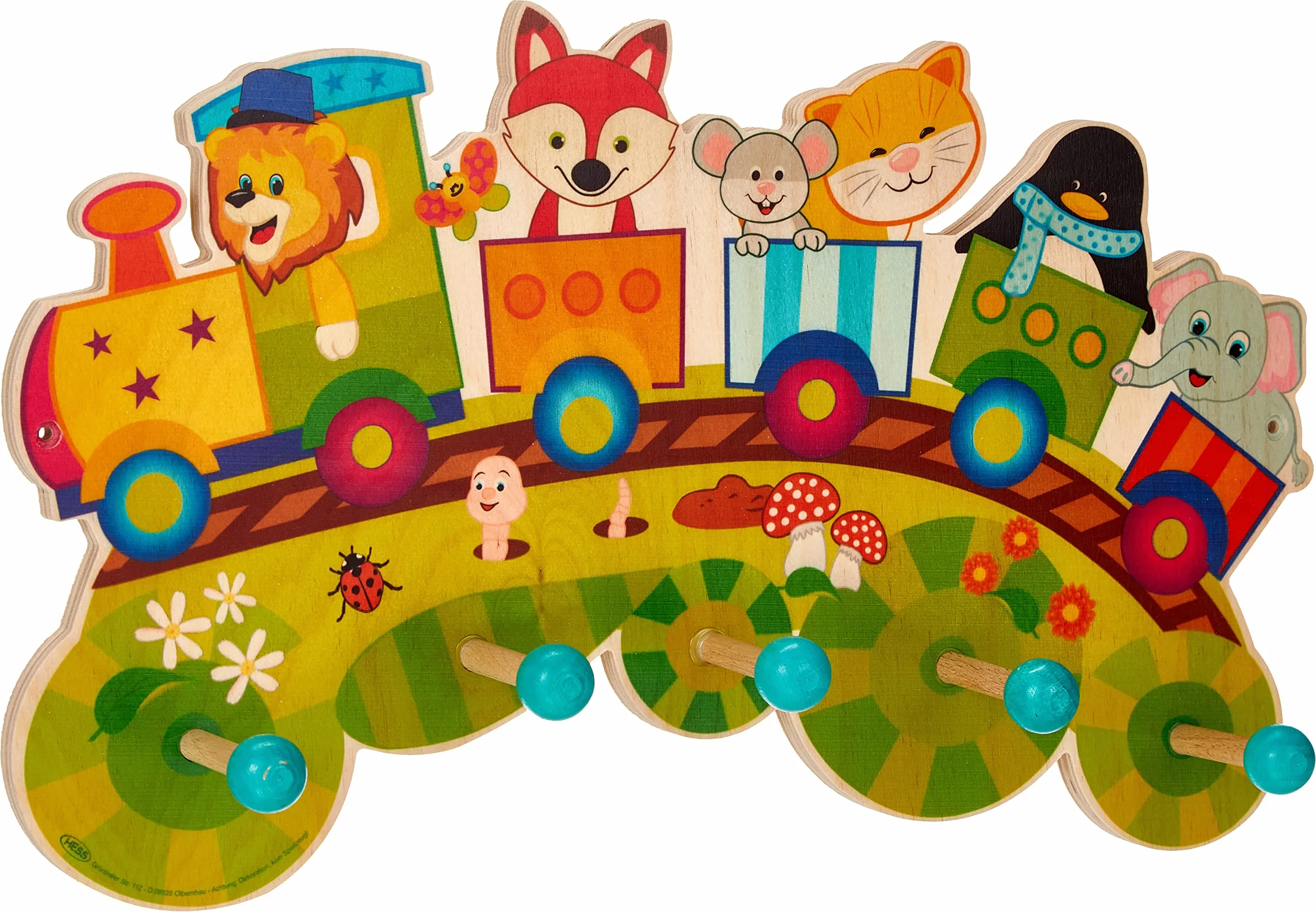 Hess Holzspielzeug Appendiabiti in Legno Serie ferroviaria 5 Ganci per Bambini