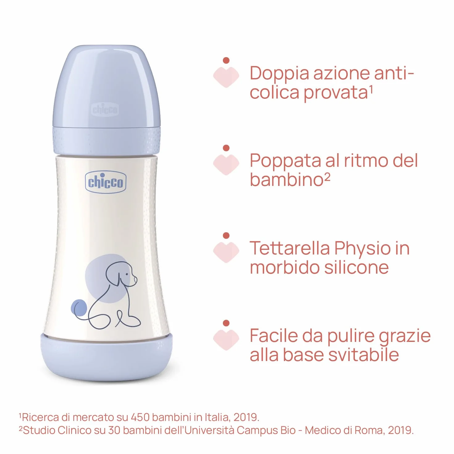 Chicco PERFECT 5 Biberon Anticolica 240 ml, Flusso Medio, Tettarella in Morbido Silicone, Blu