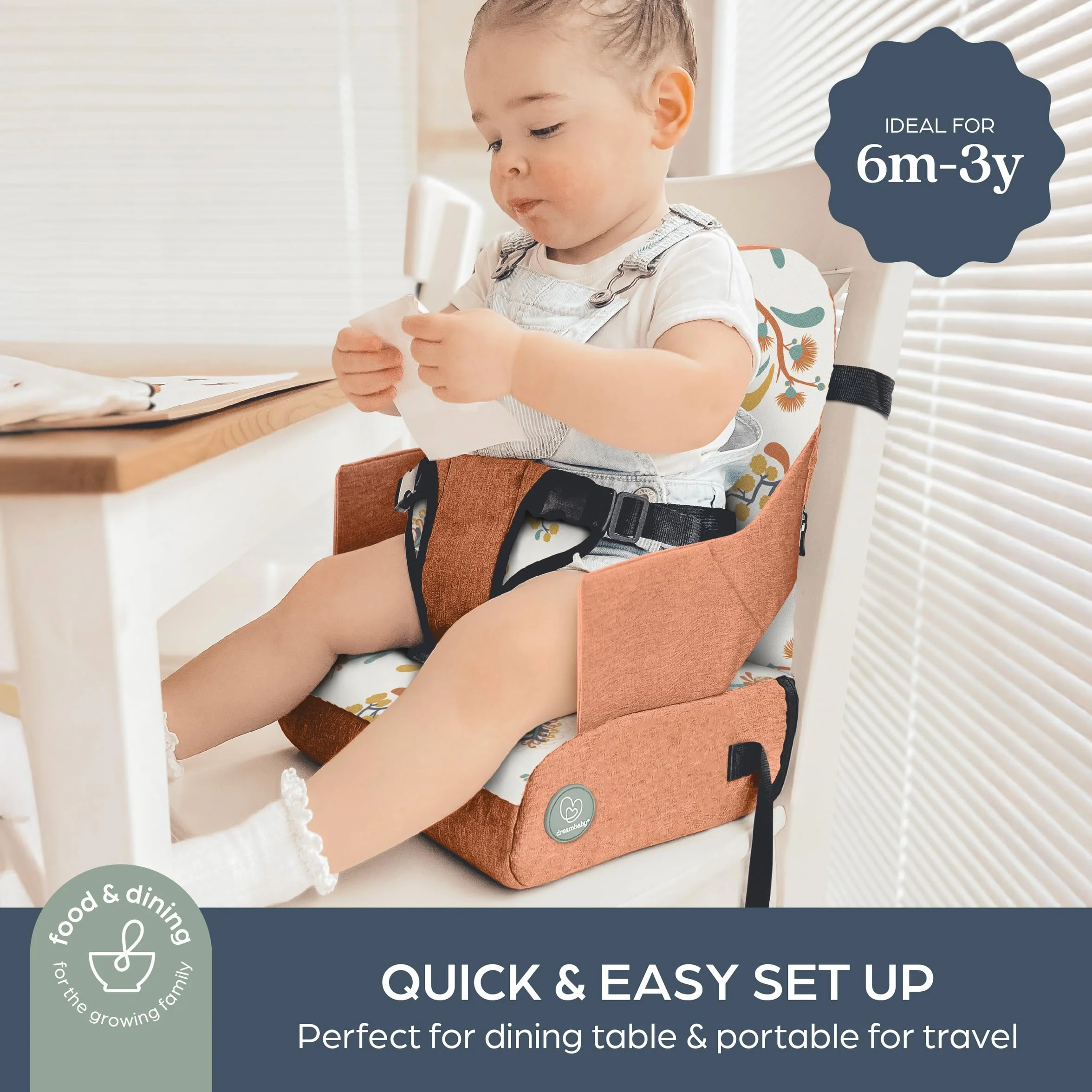 Dreambaby Seggiolone portatile per bambini con scomparti portaoggetti leggero compatto